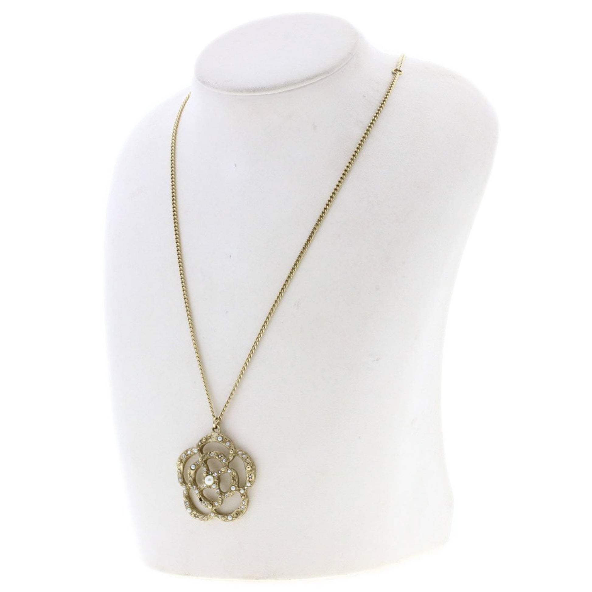 Chanel Camellia Gold Metal Necklace 