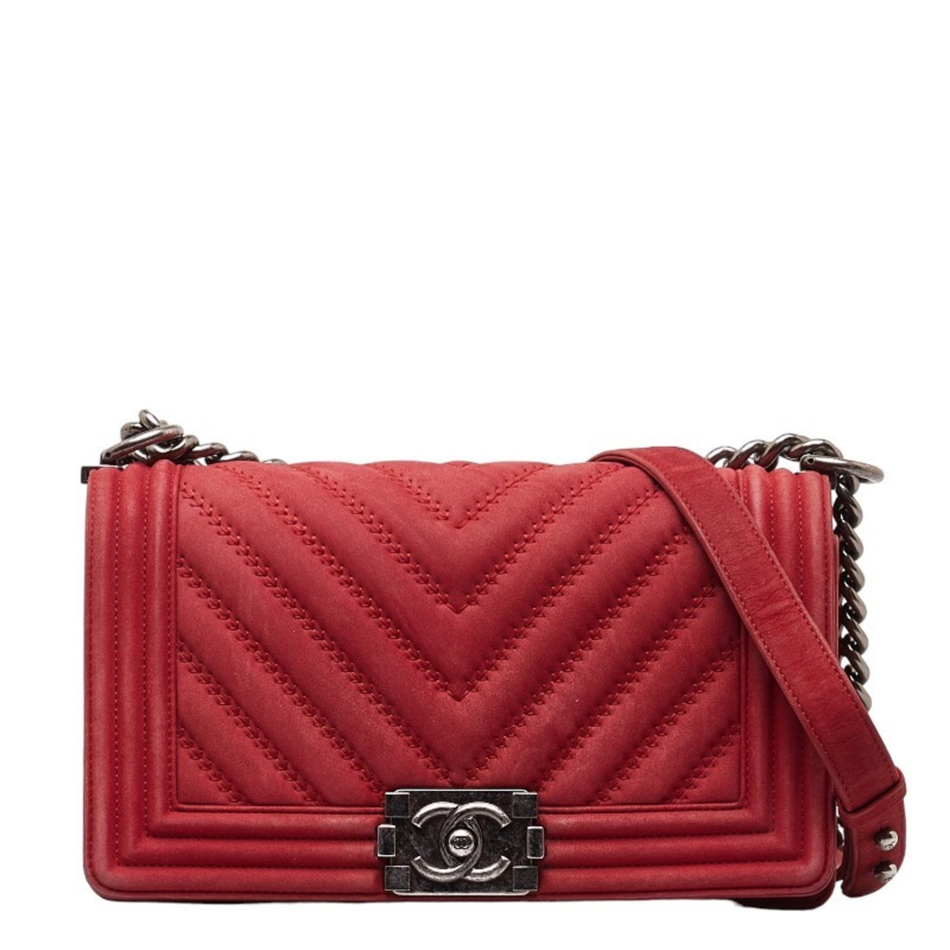 Chanel Boy Red Suede Shopper Bag