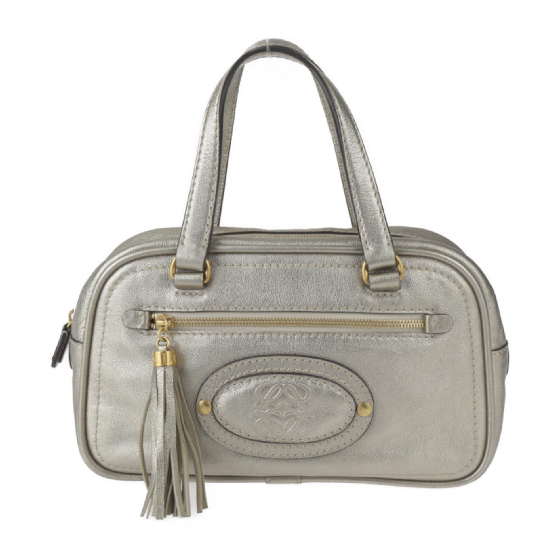 Loewe Anagram Silver Leather Handbag 