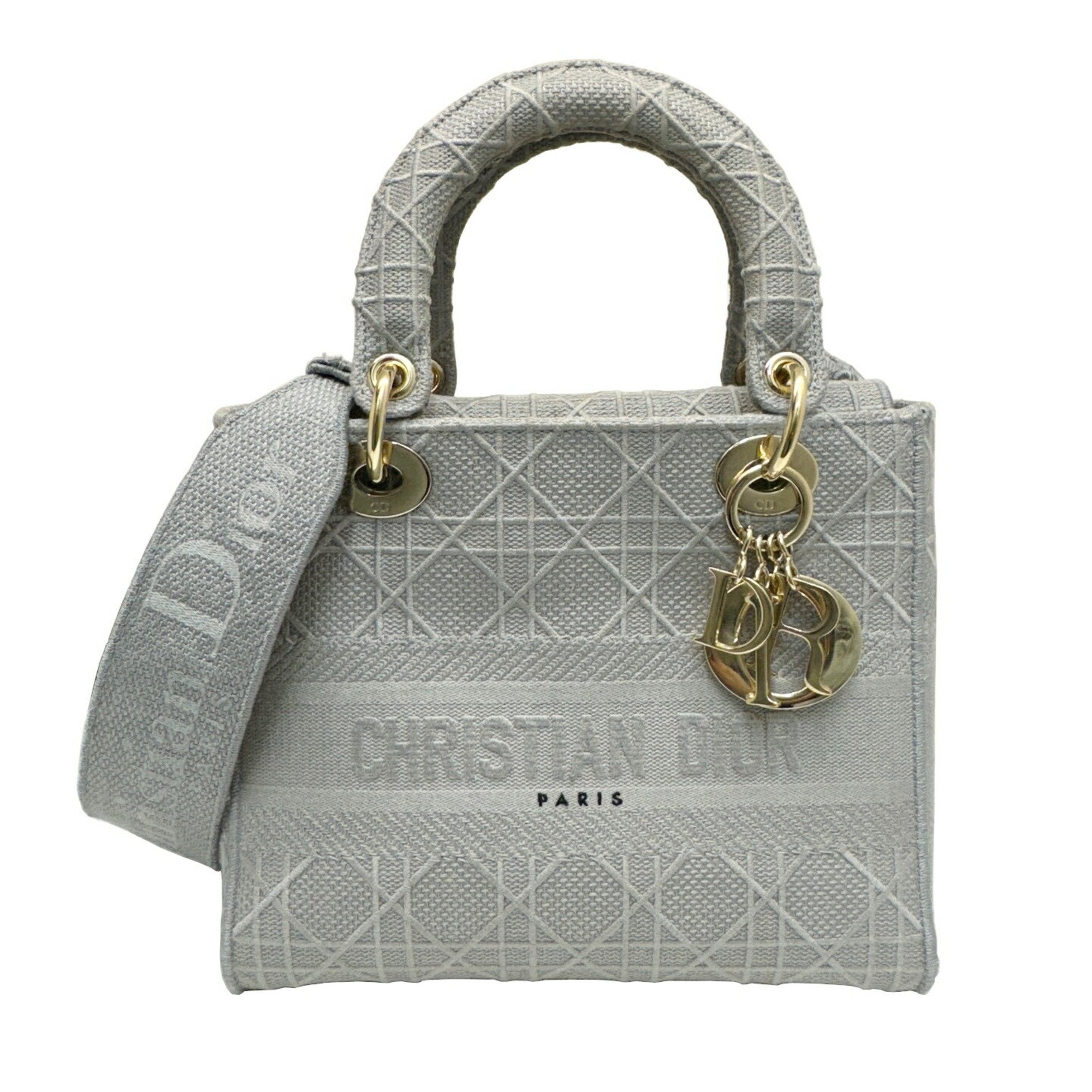 Dior Lady D-Light Grey Canvas Handbag 