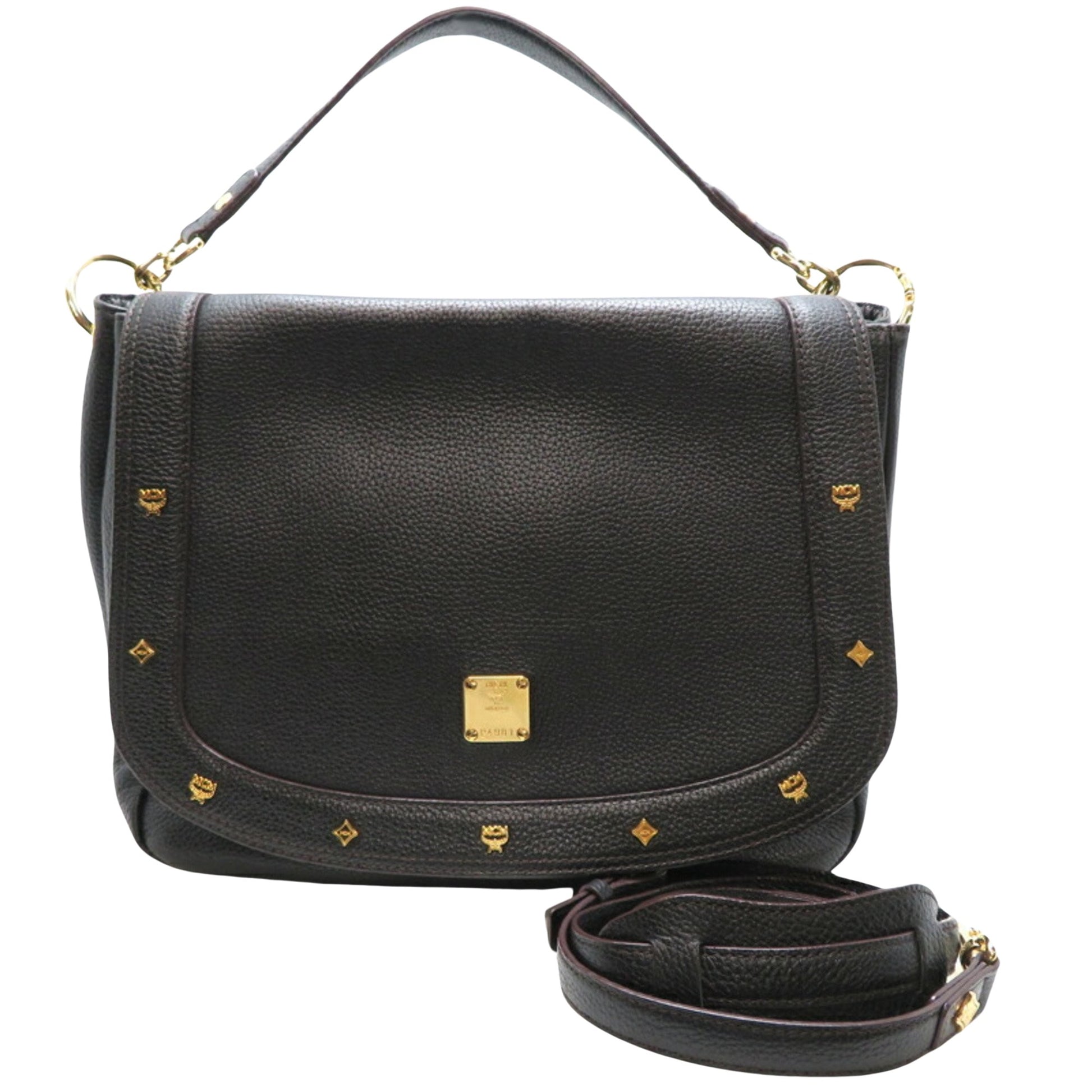 MCM Studded Black Leather Shopper Bag