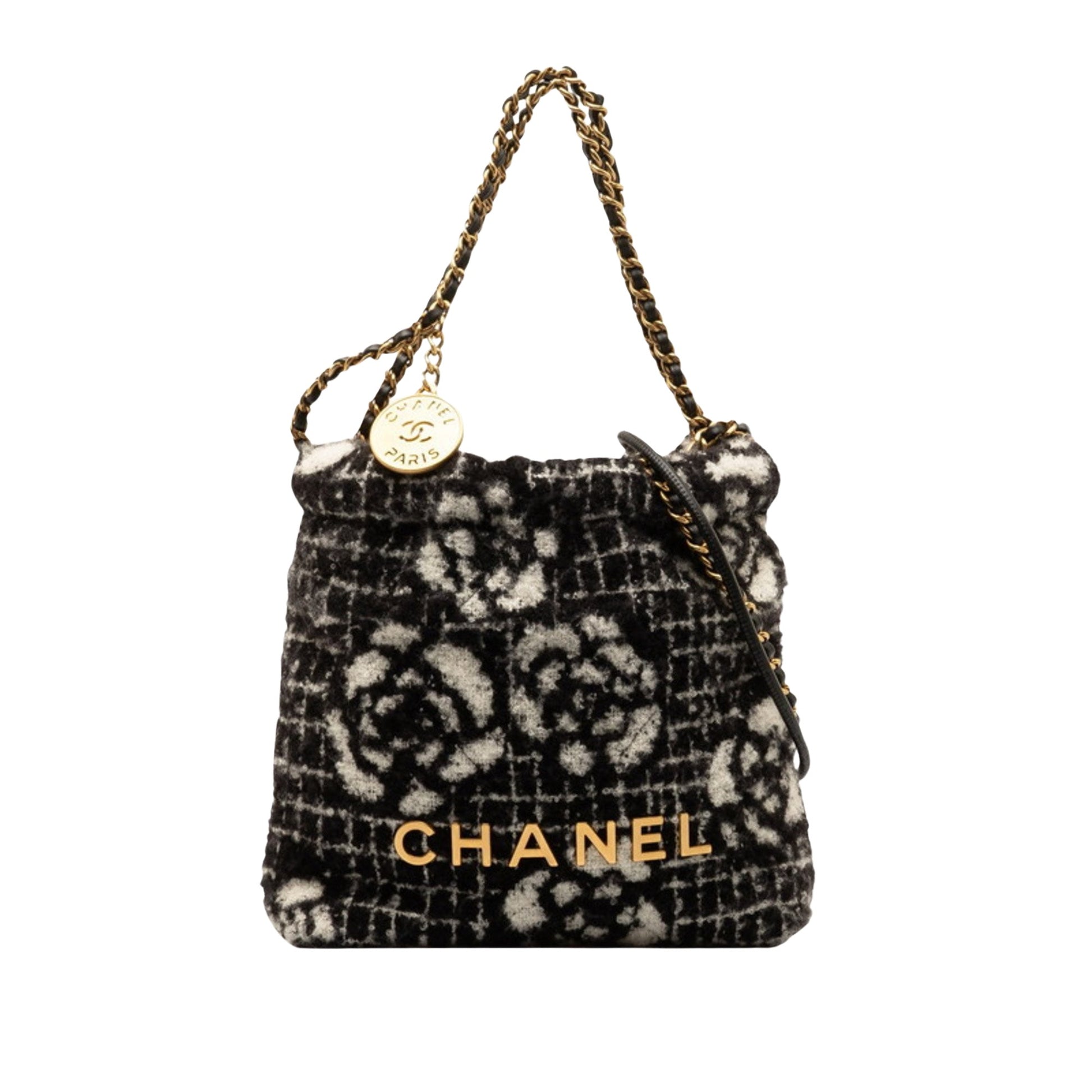 Chanel Camellia Black Cotton Shoulder Bag