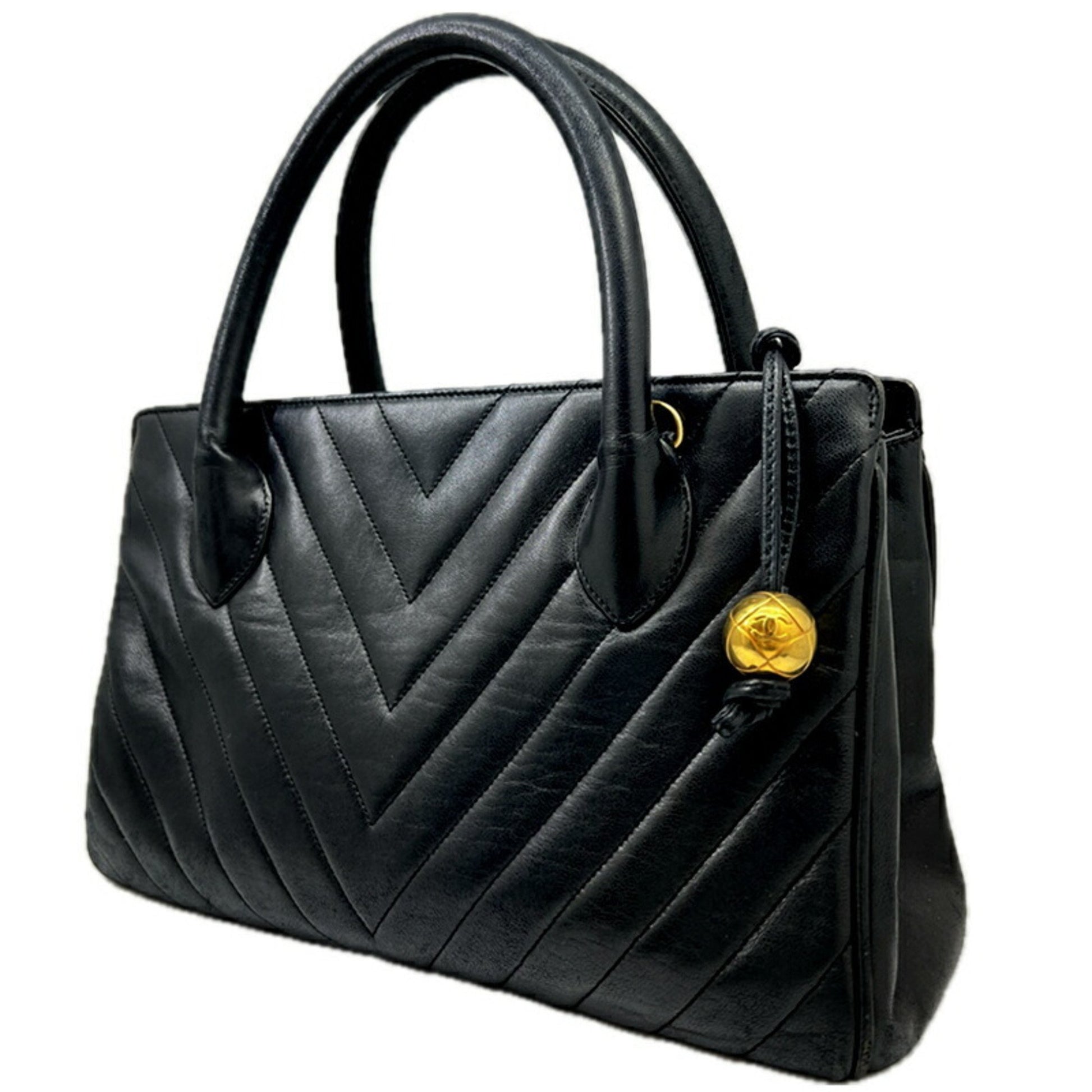 Chanel V-Stich Black Leather Handbag 