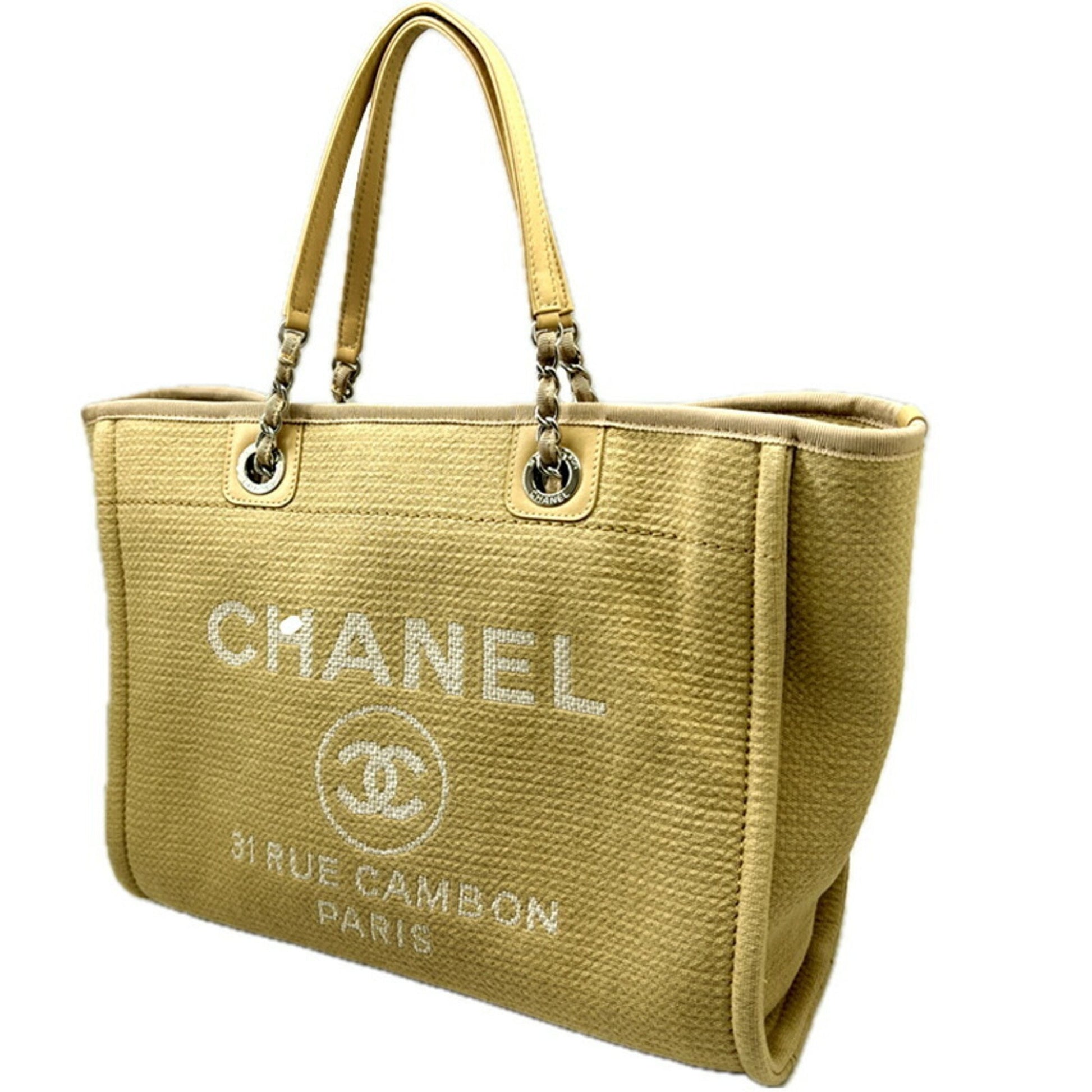 Chanel Deauville Beige Canvas Tote Bag