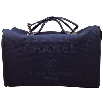 Chanel Deauville Navy Canvas Handbag 