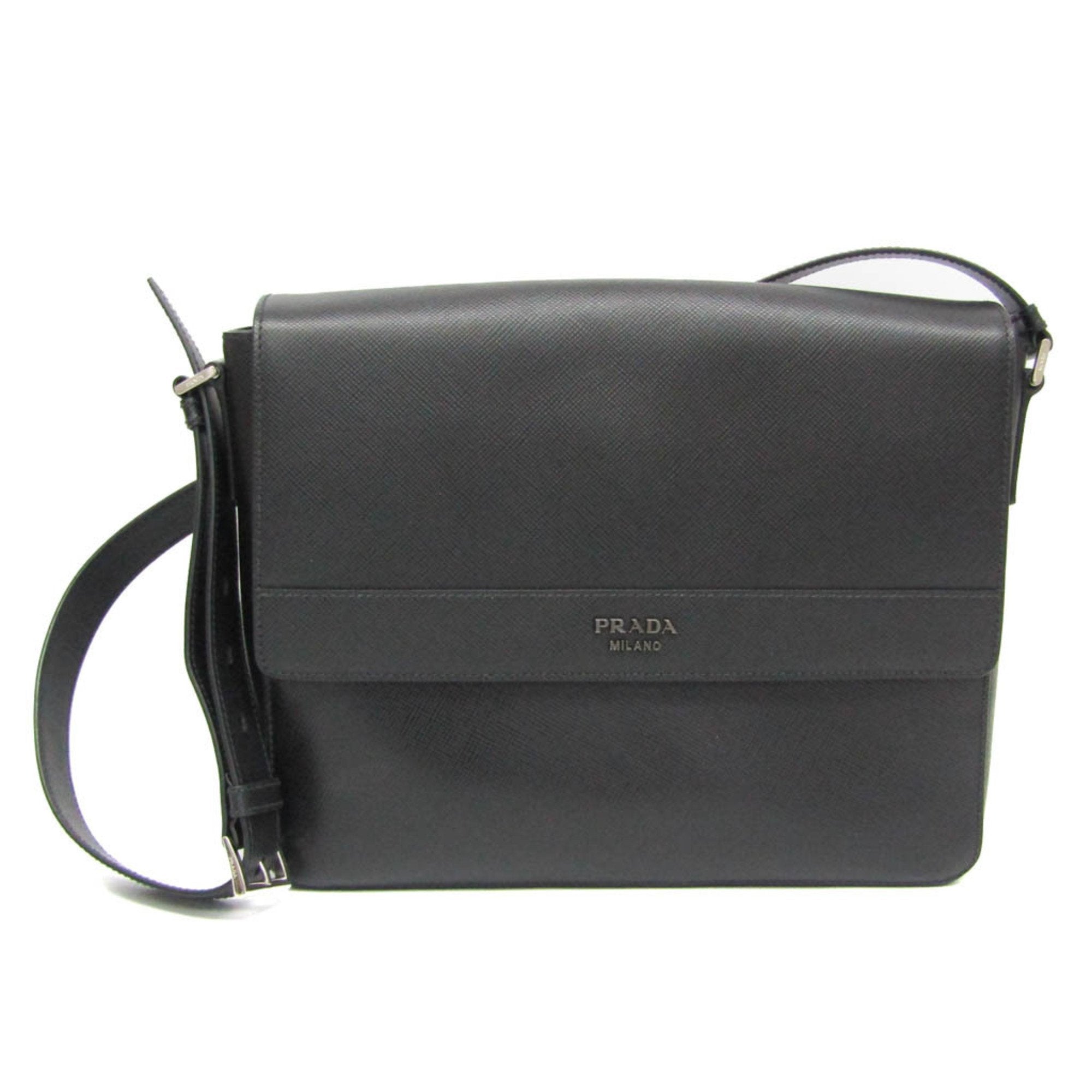 Prada Saffiano Black Leather Shoulder Bag