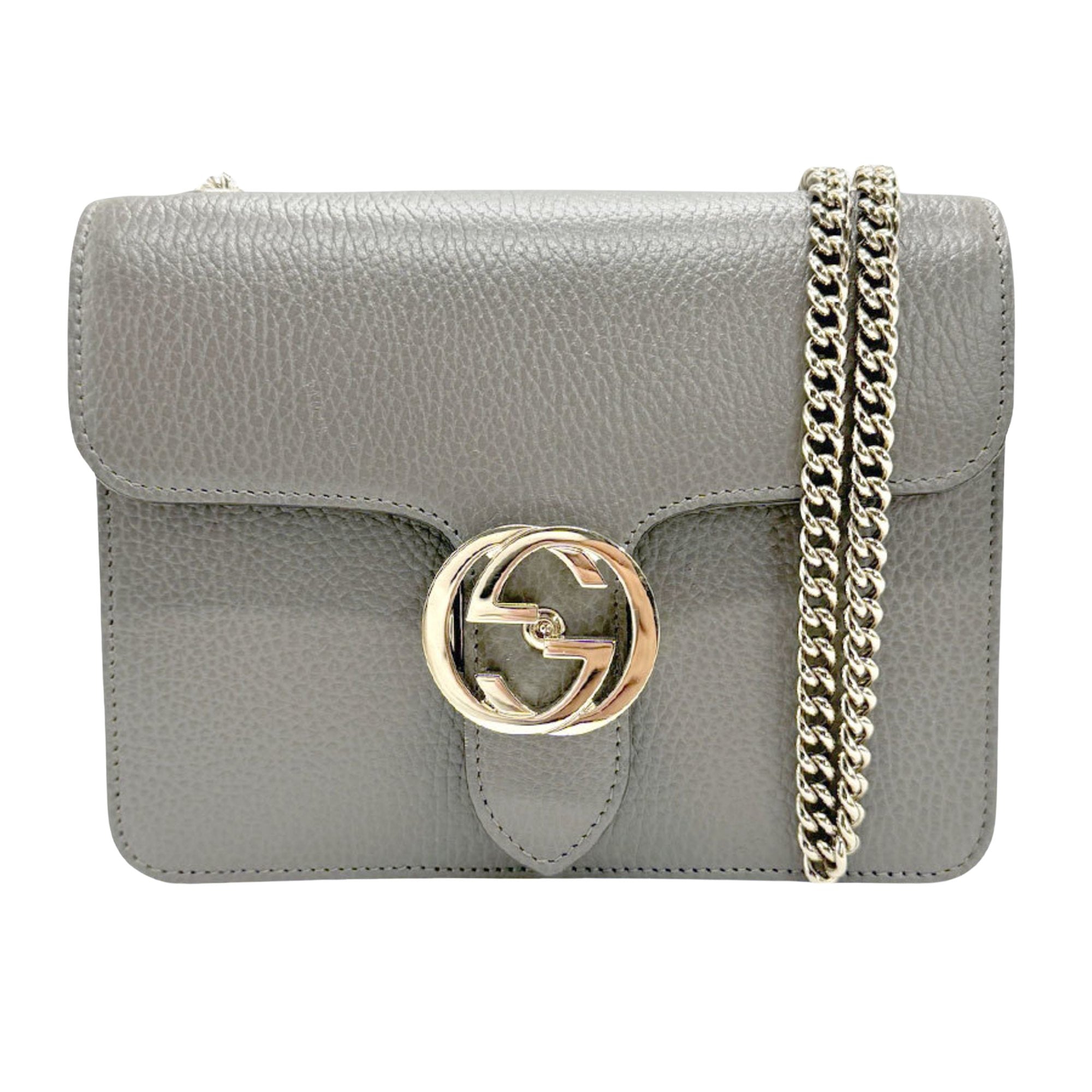 Gucci Interlocking G Grey Leather Shoulder Bag