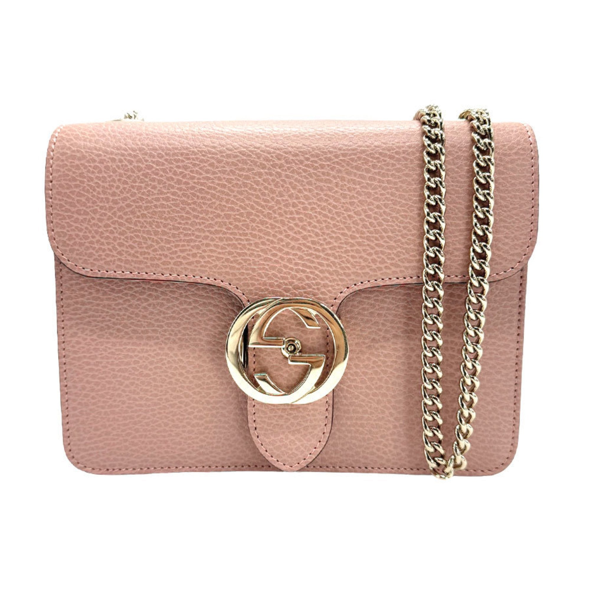 Gucci Interlocking Buckle Pink Leather Shoulder Bag