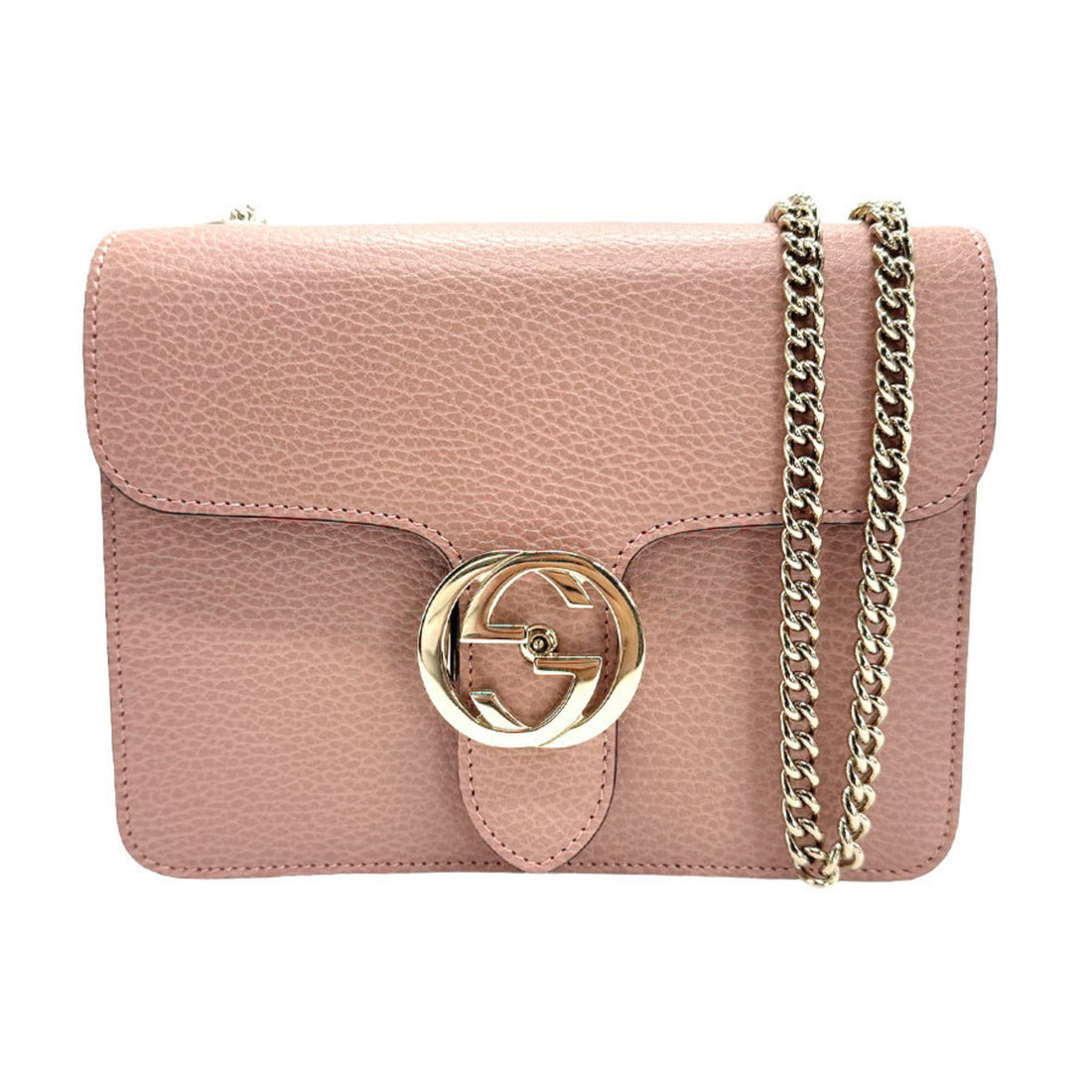 Gucci Interlocking Buckle Pink Leather Shoulder Bag