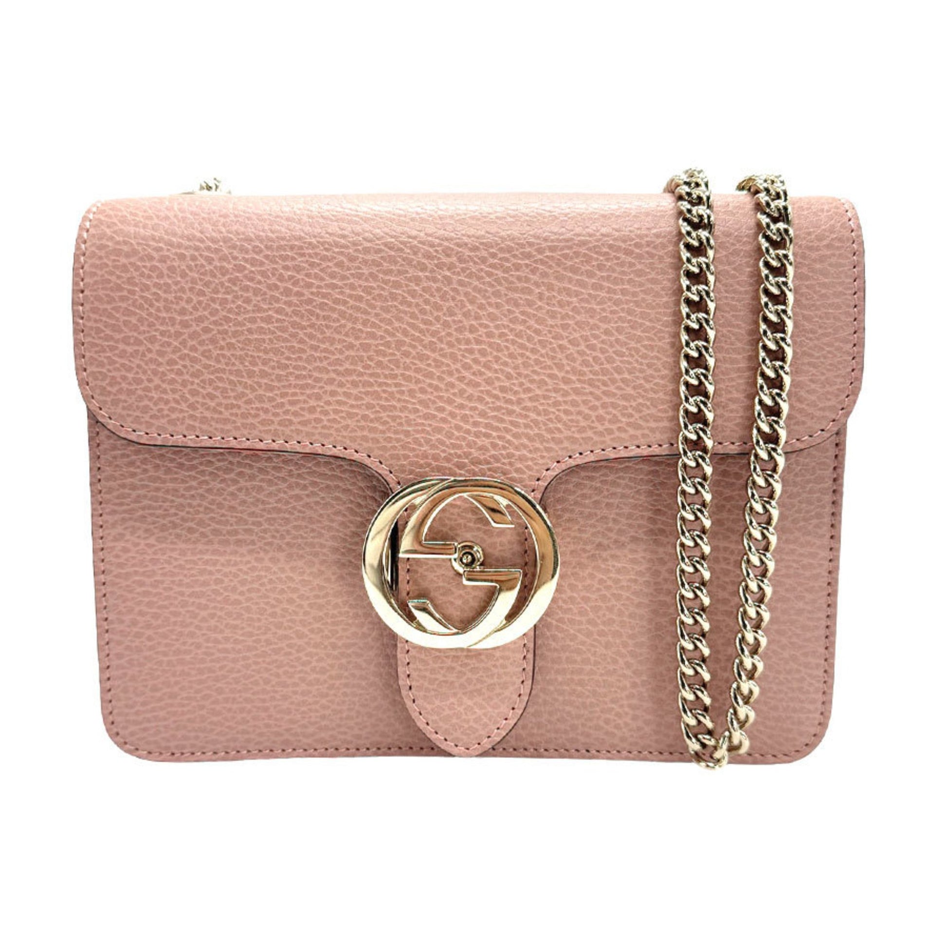 Gucci Interlocking Buckle Pink Leather Shoulder Bag