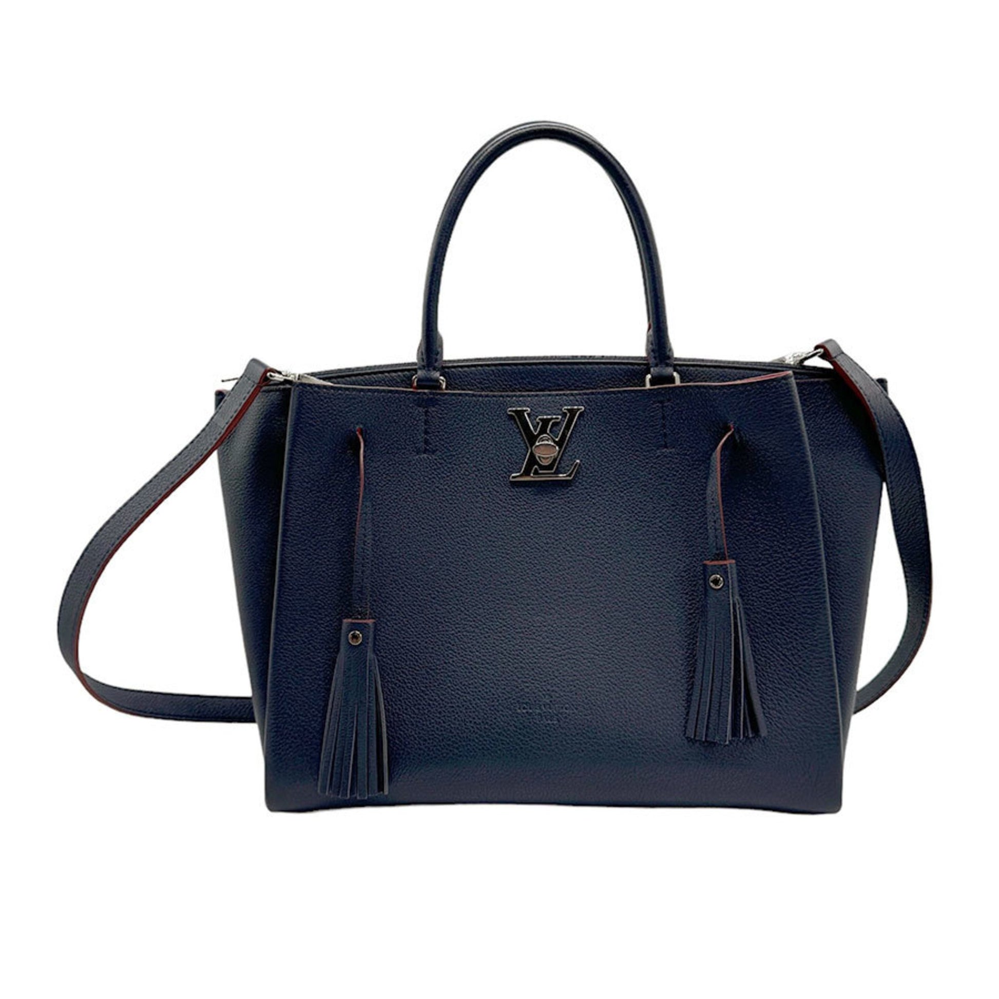 Louis Vuitton Lockme Navy Leather Tote Bag