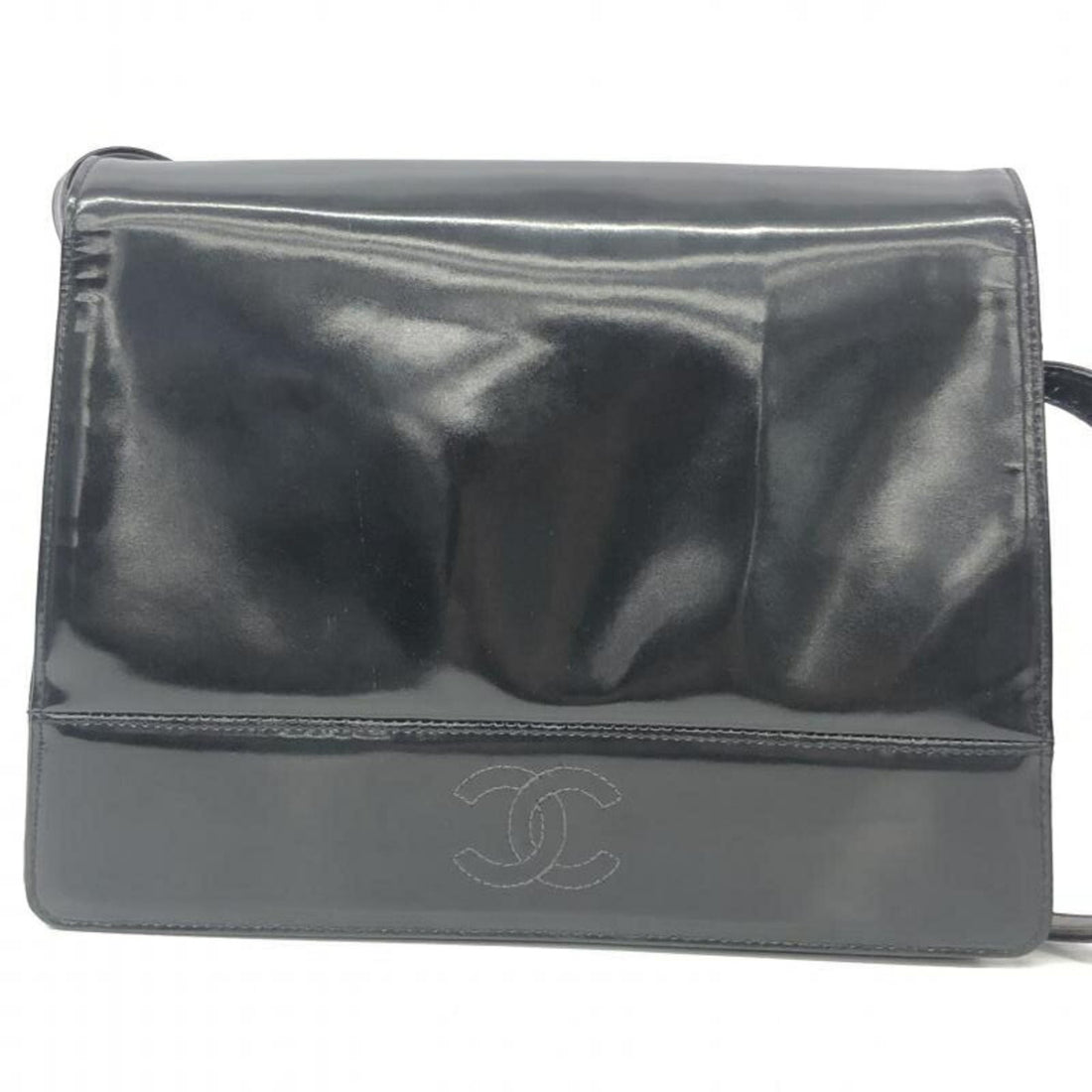 Chanel Coco Mark Black Patent Leather Shoulder Bag