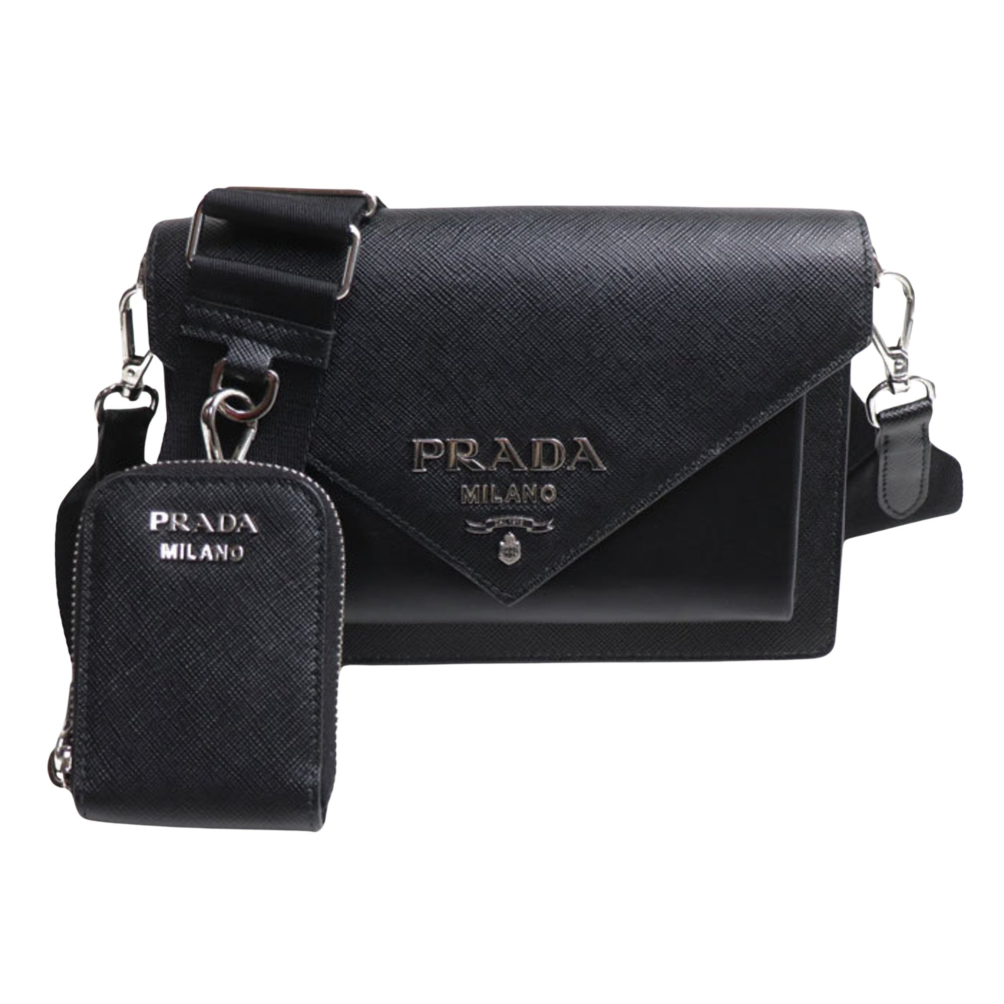 Prada Envelope Black Leather Shoulder Bag