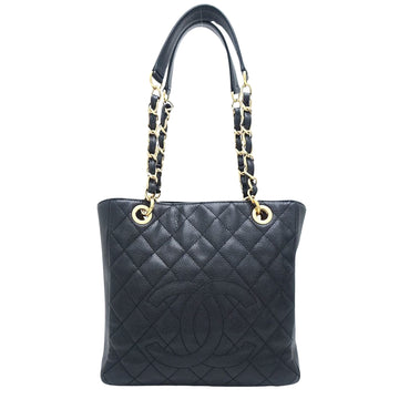 Chanel Logo CC Black Leather Shopper Bag