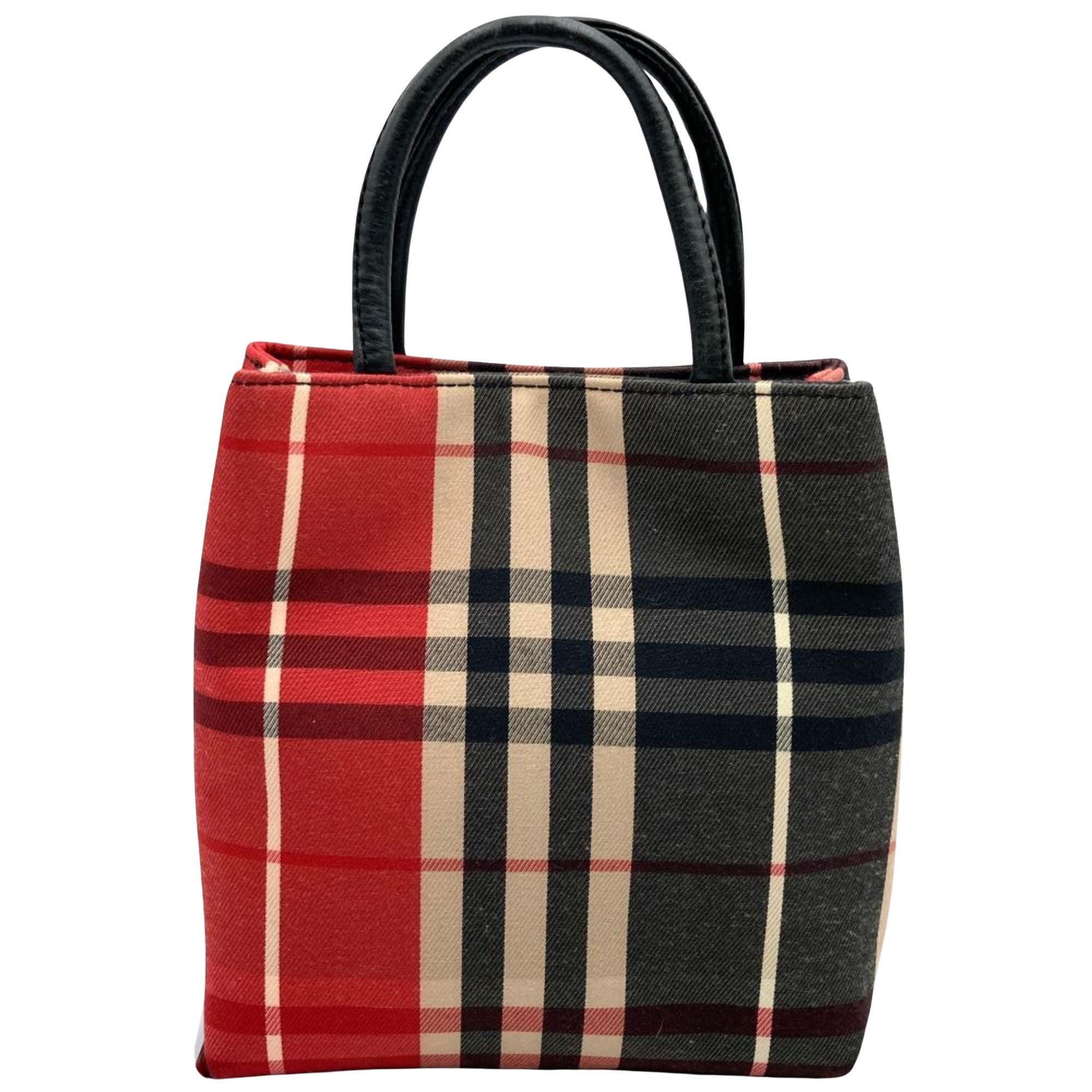 Burberry Nova Check Red Canvas Handbag 