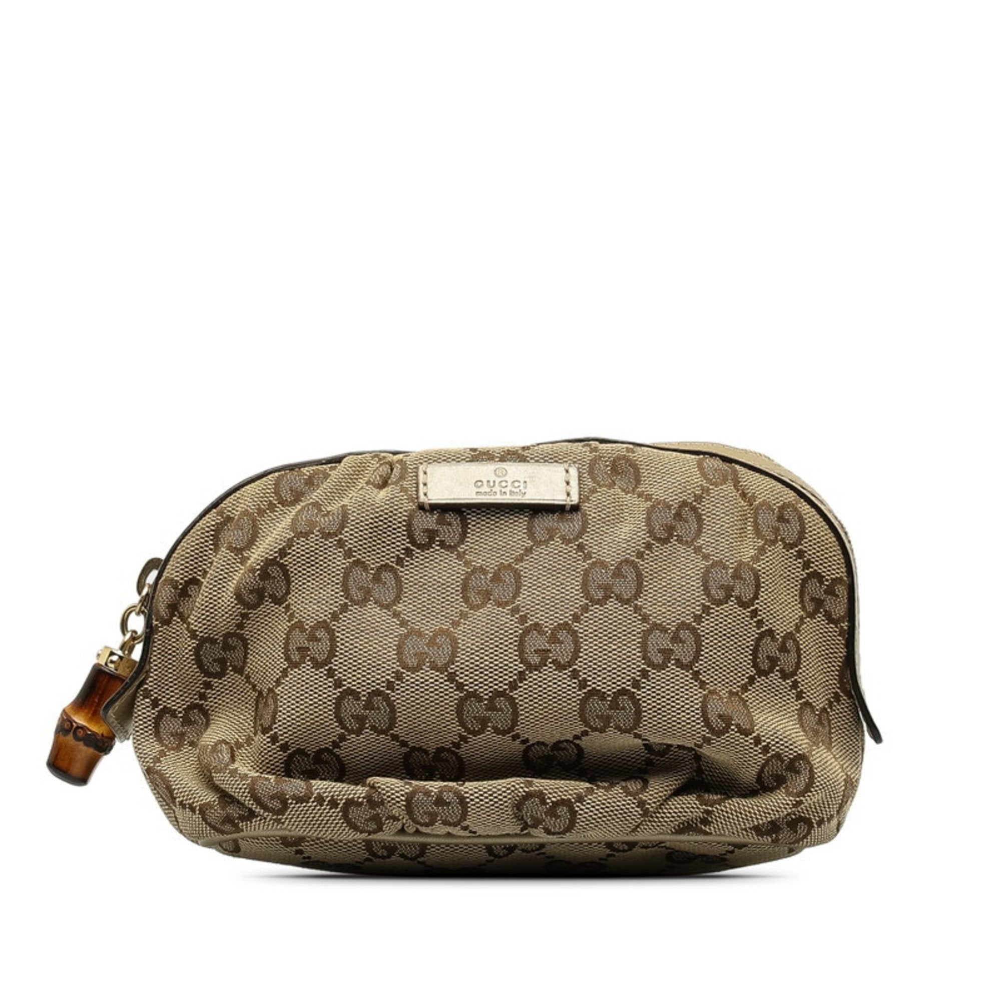 Gucci Bamboo Beige Canvas Clutch Bag