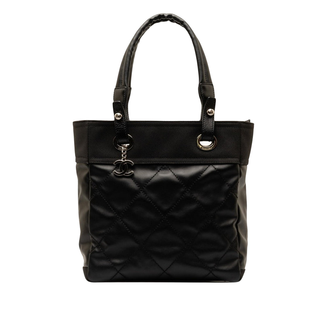 Chanel Biarritz Black Leather Tote Bag