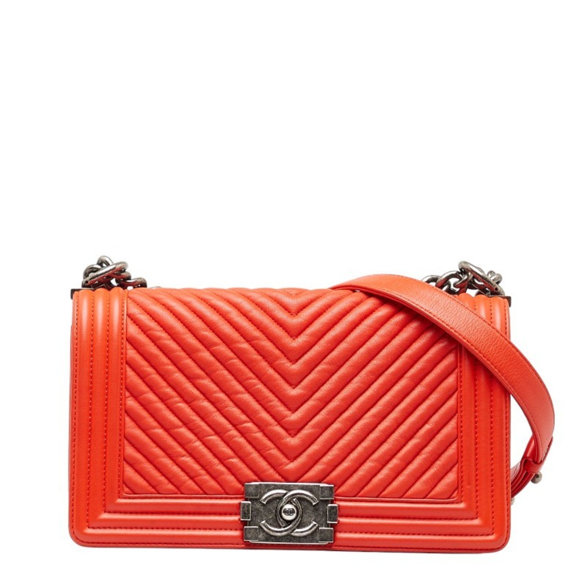 Chanel Boy Orange Leather Shoulder Bag