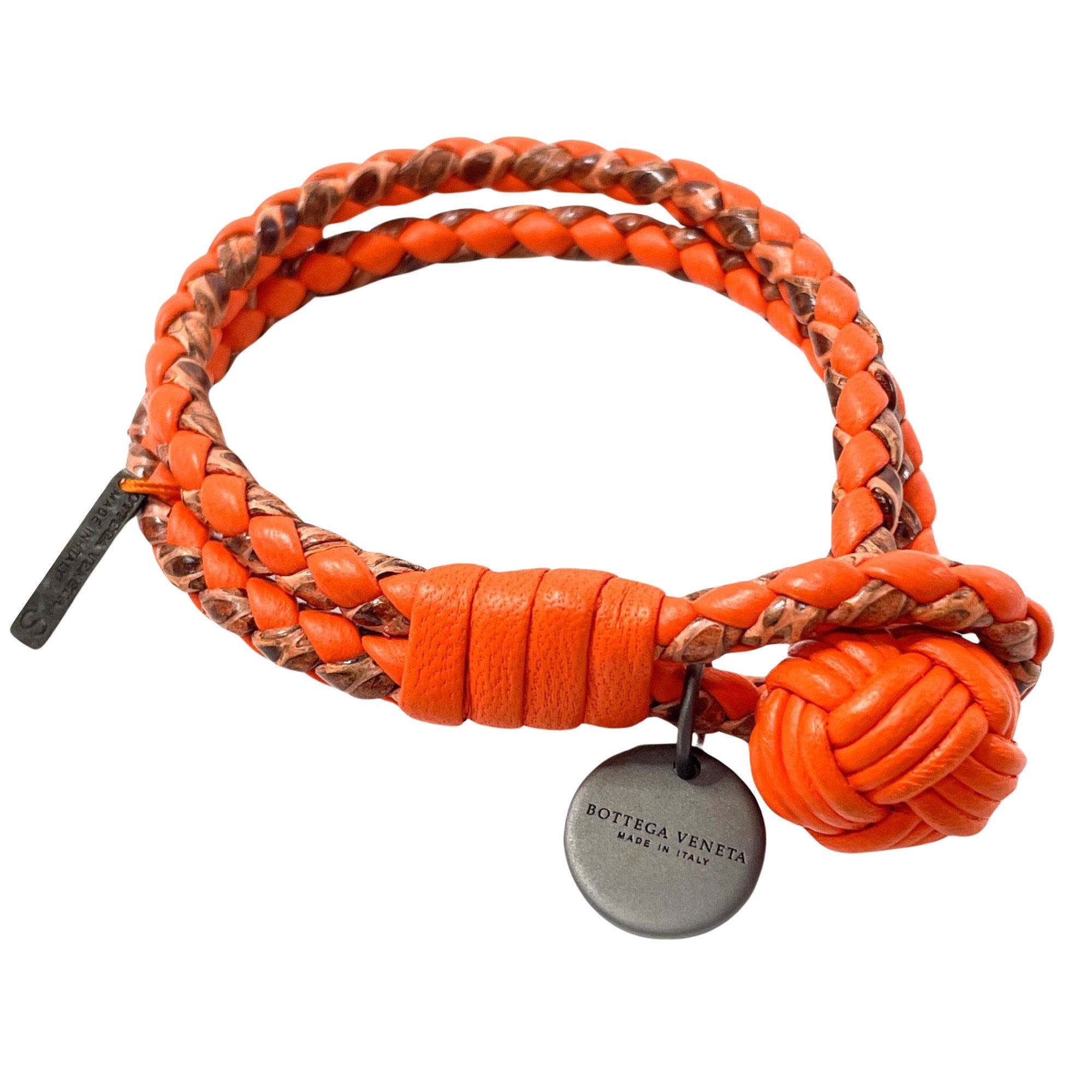 Bottega Veneta Intrecciato Orange Leather Bracelet 