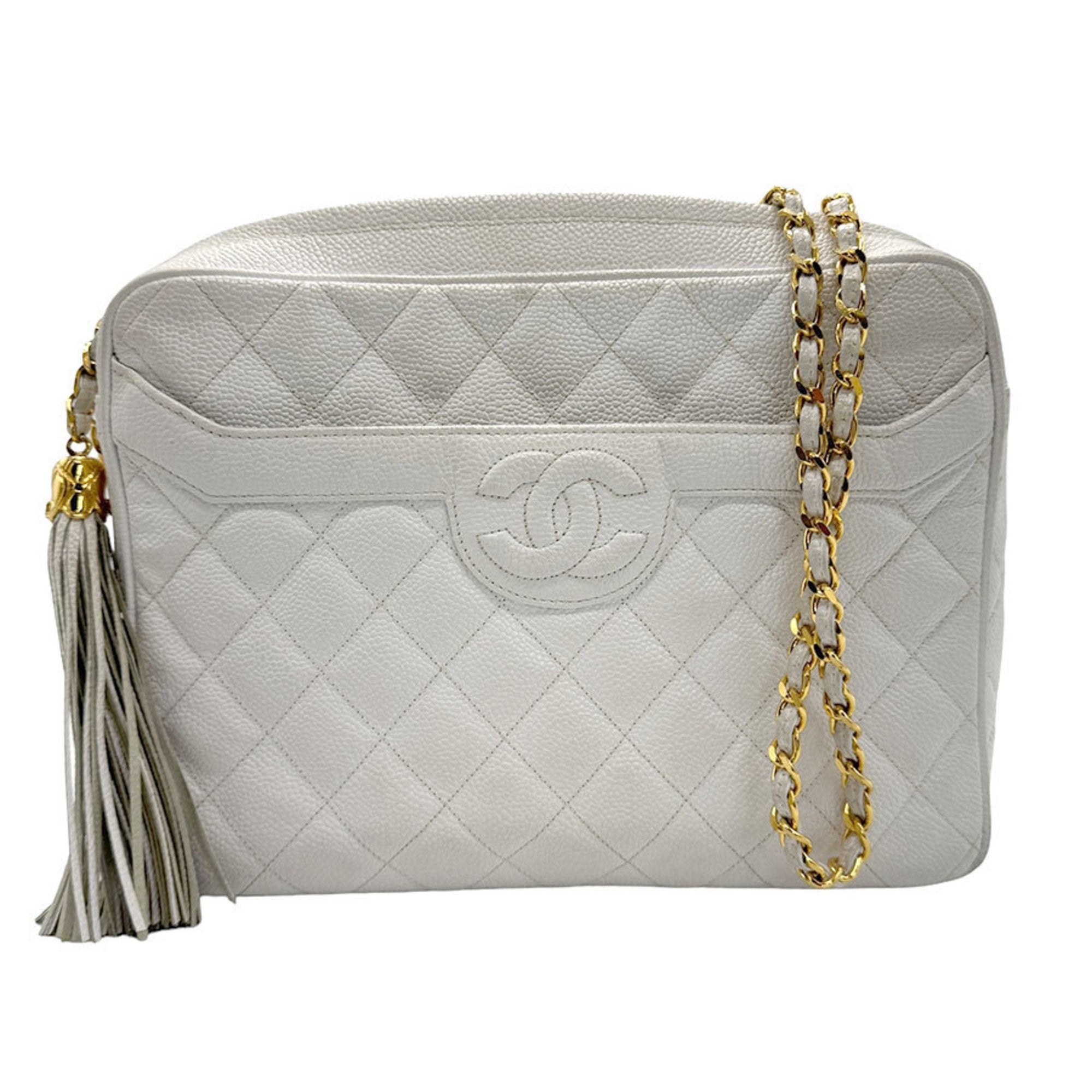 Chanel Camera White Leather Shoulder Bag