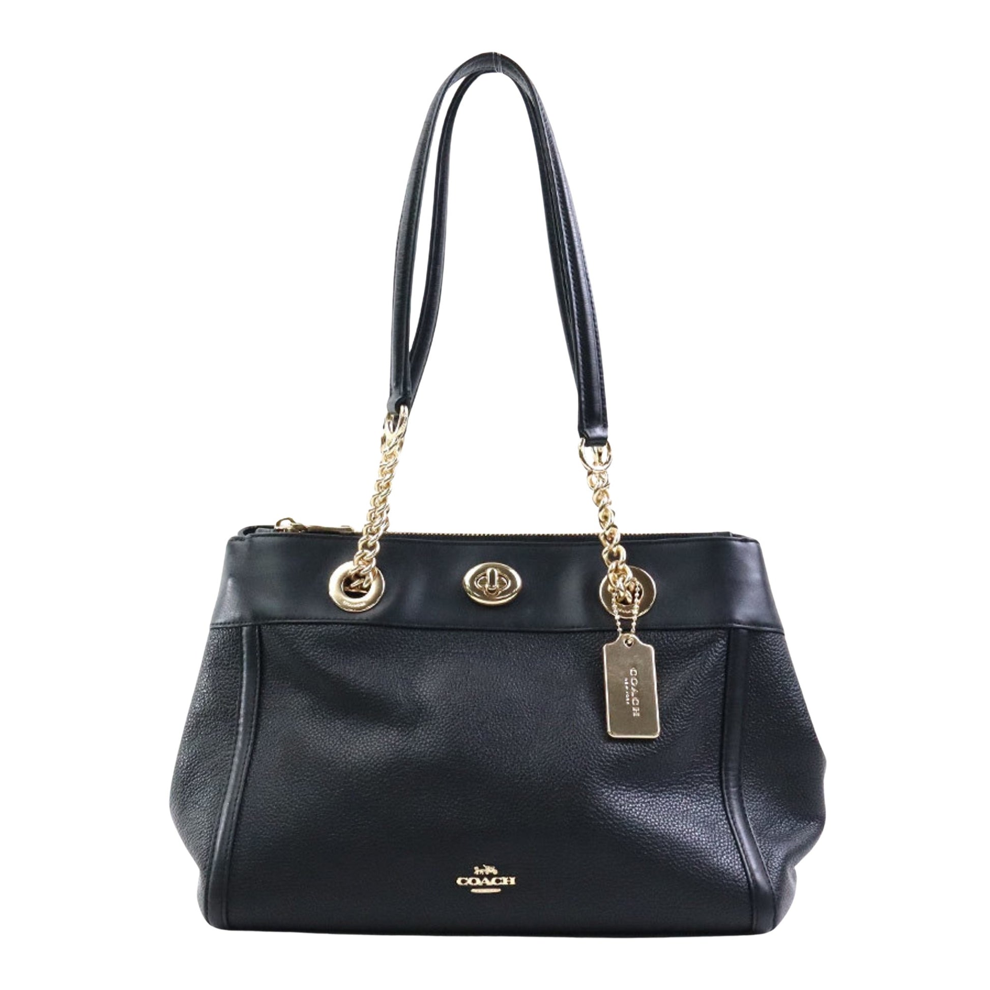 Coach Turnlock Black Leather Shoulder Bag