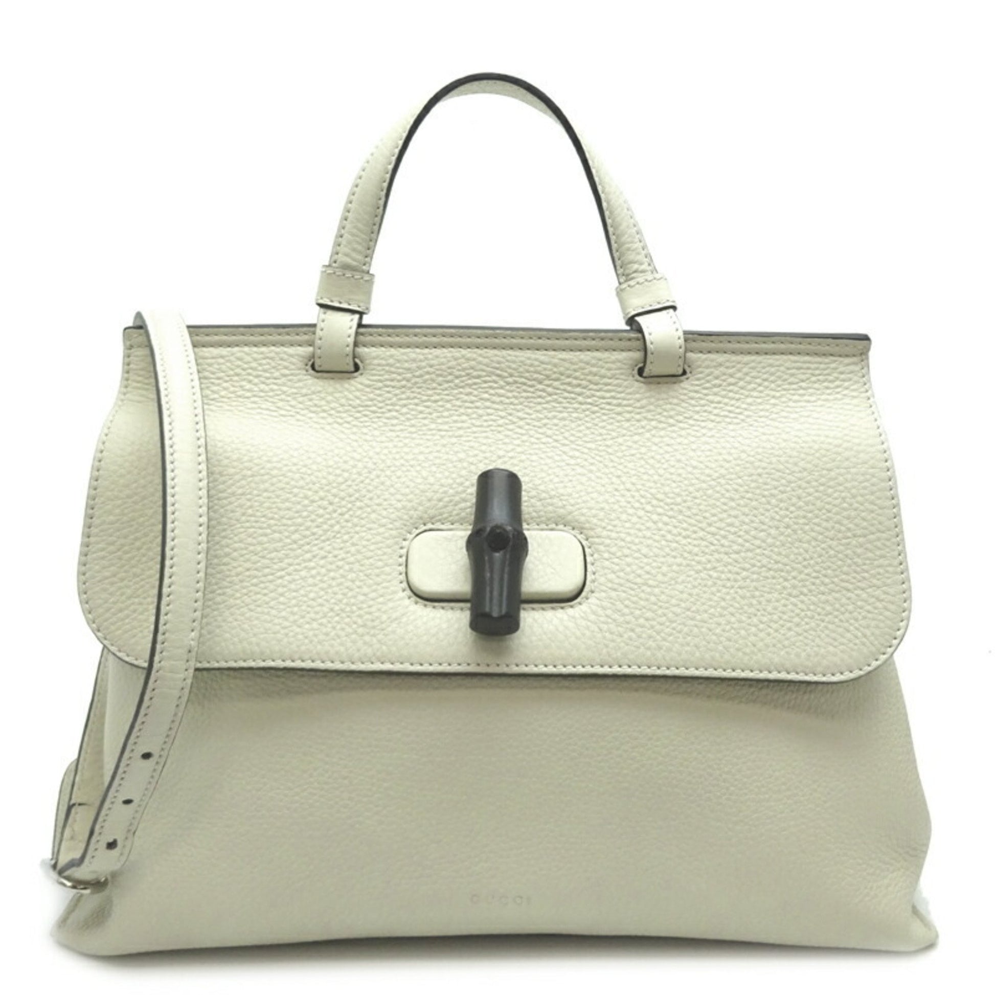 Gucci Bamboo White Leather Tote Bag