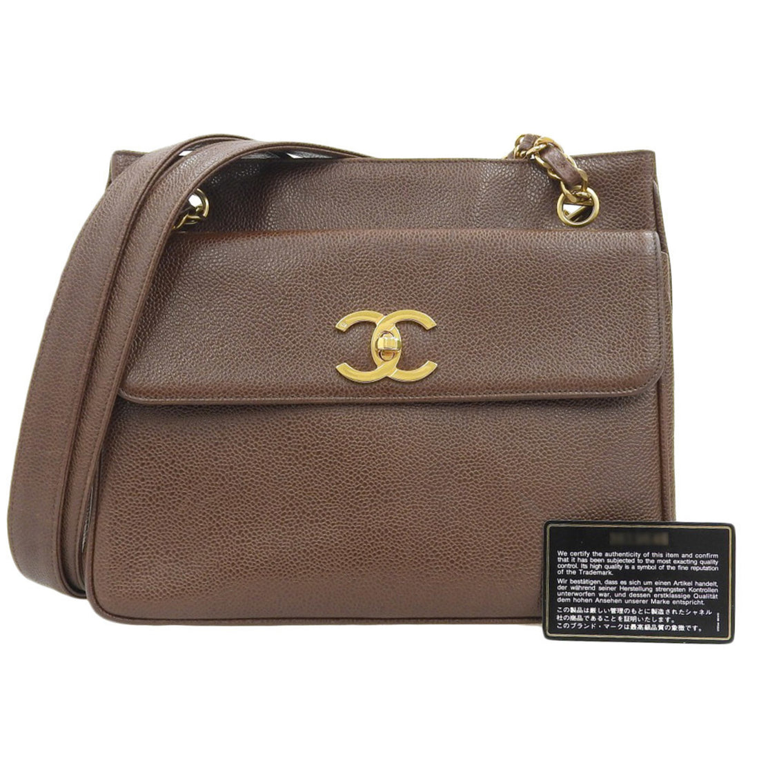 Chanel Logo CC Brown Leather Shoulder Bag