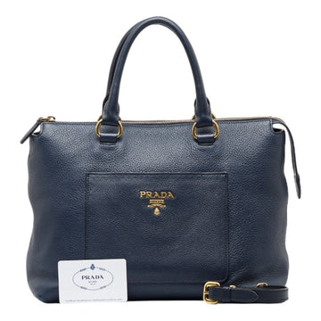 Prada Vitello Navy Leather Tote Bag