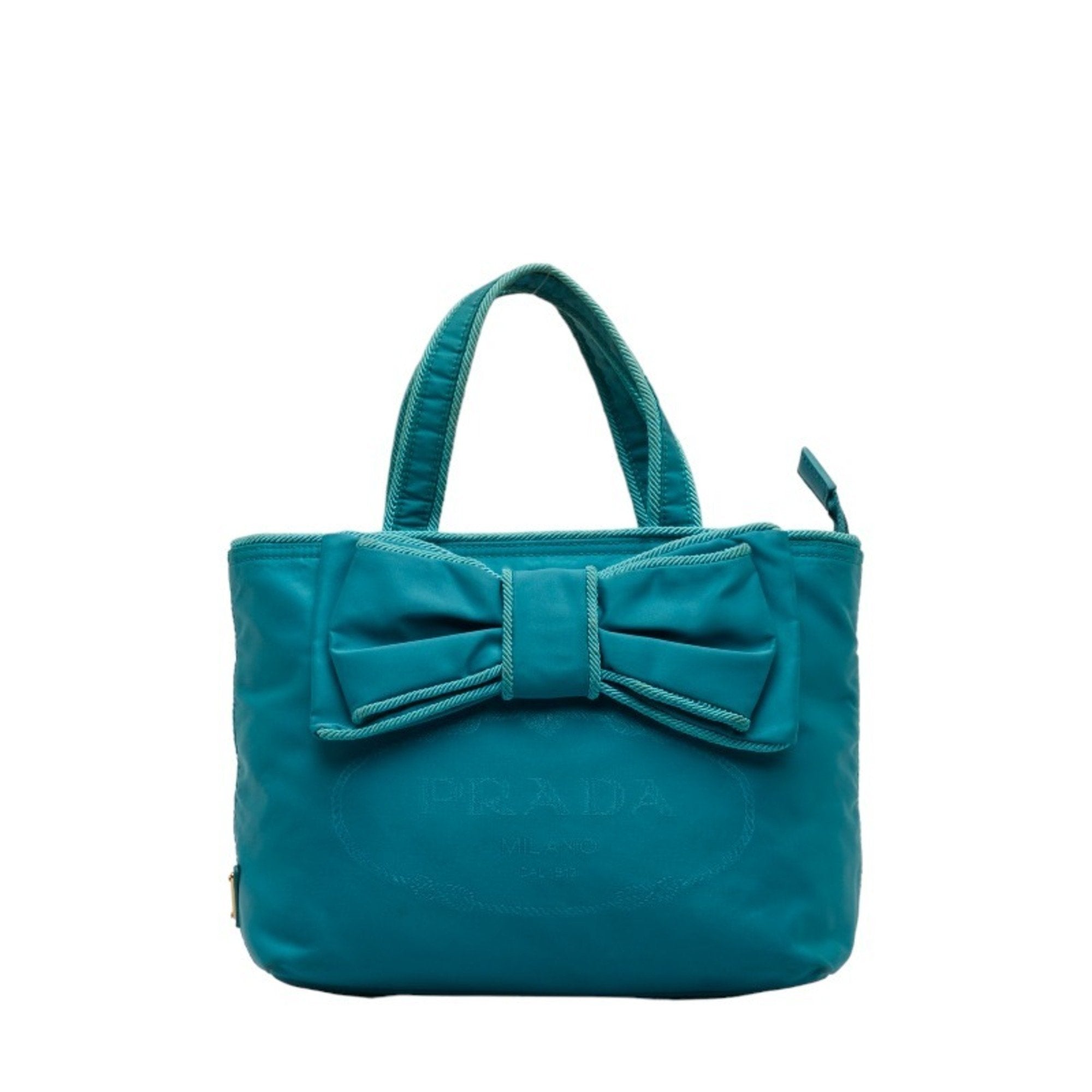 Prada Ribbon Turquoise Synthetic Handbag 