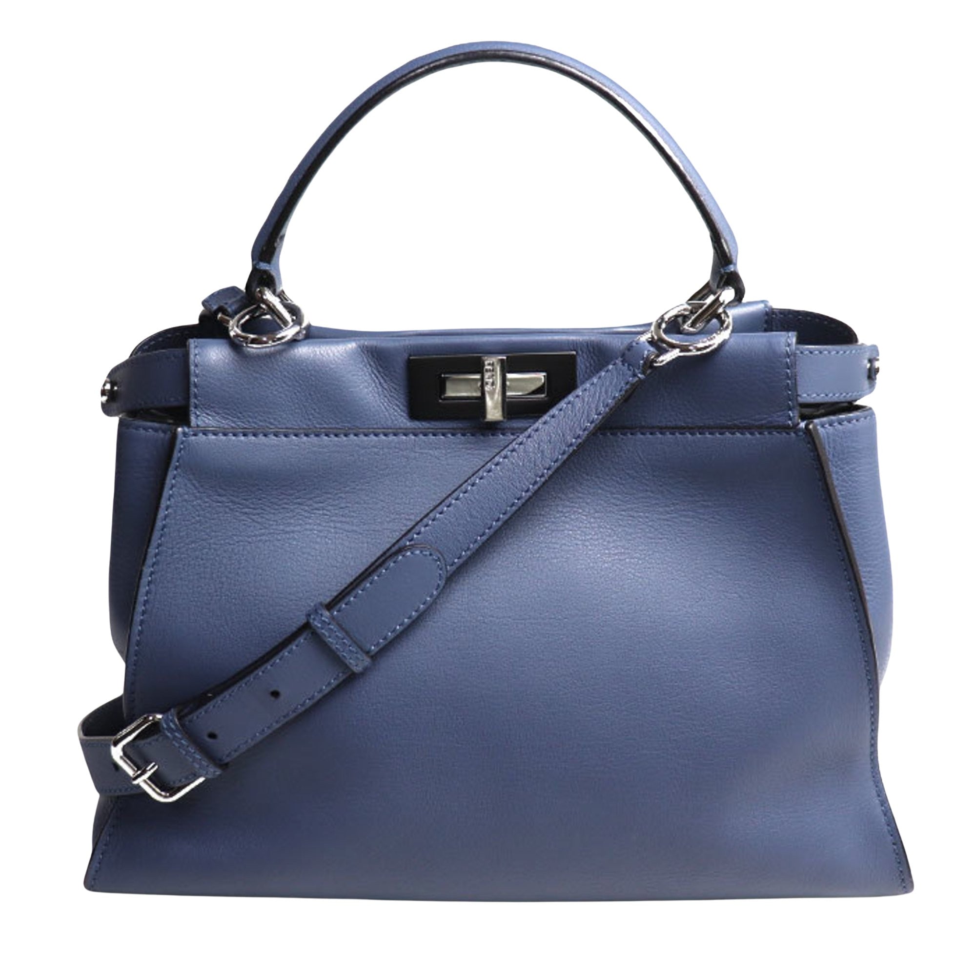 Fendi Peekaboo Blue Leather Shoulder Bag