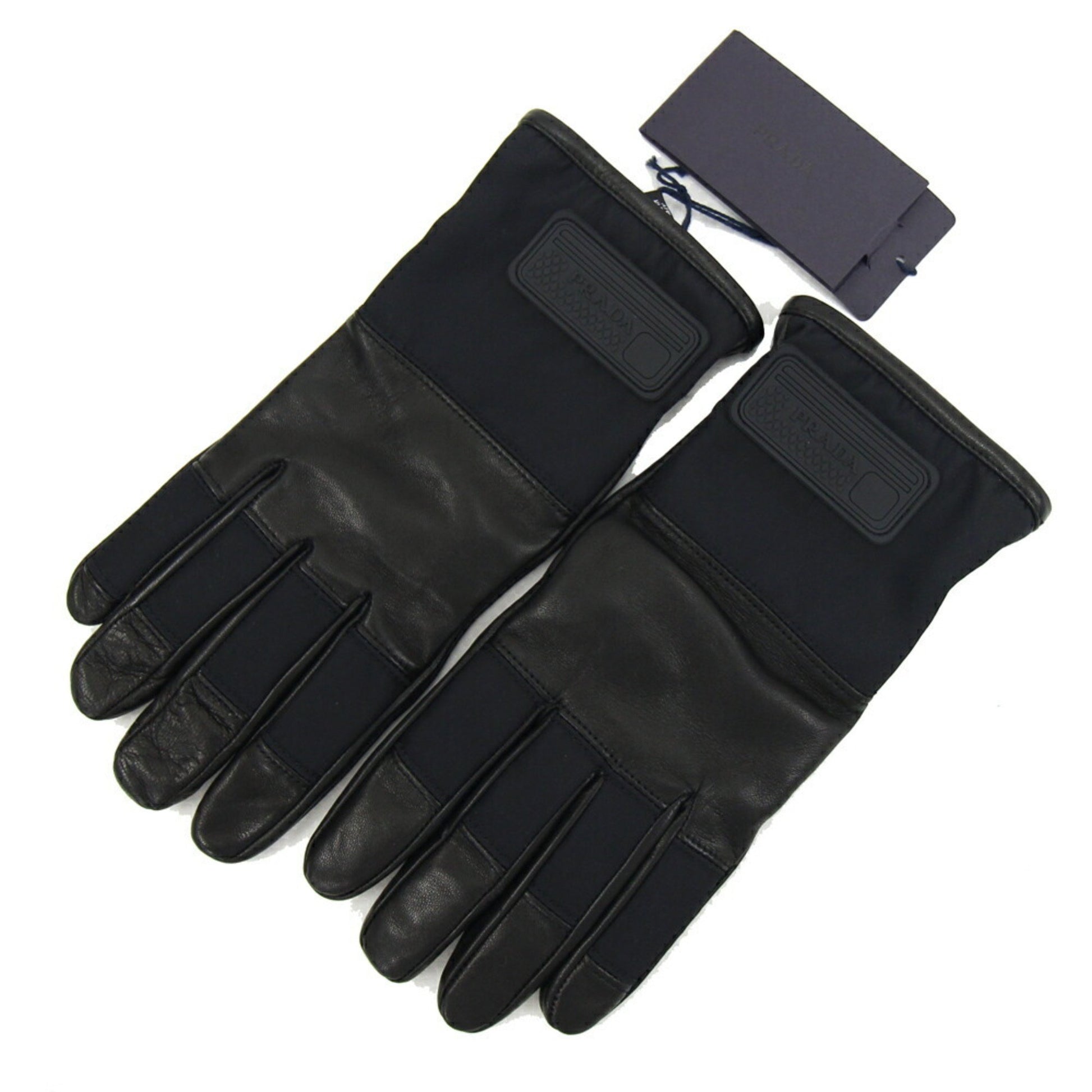 Prada Double Link Pendant Black Leather Gloves 