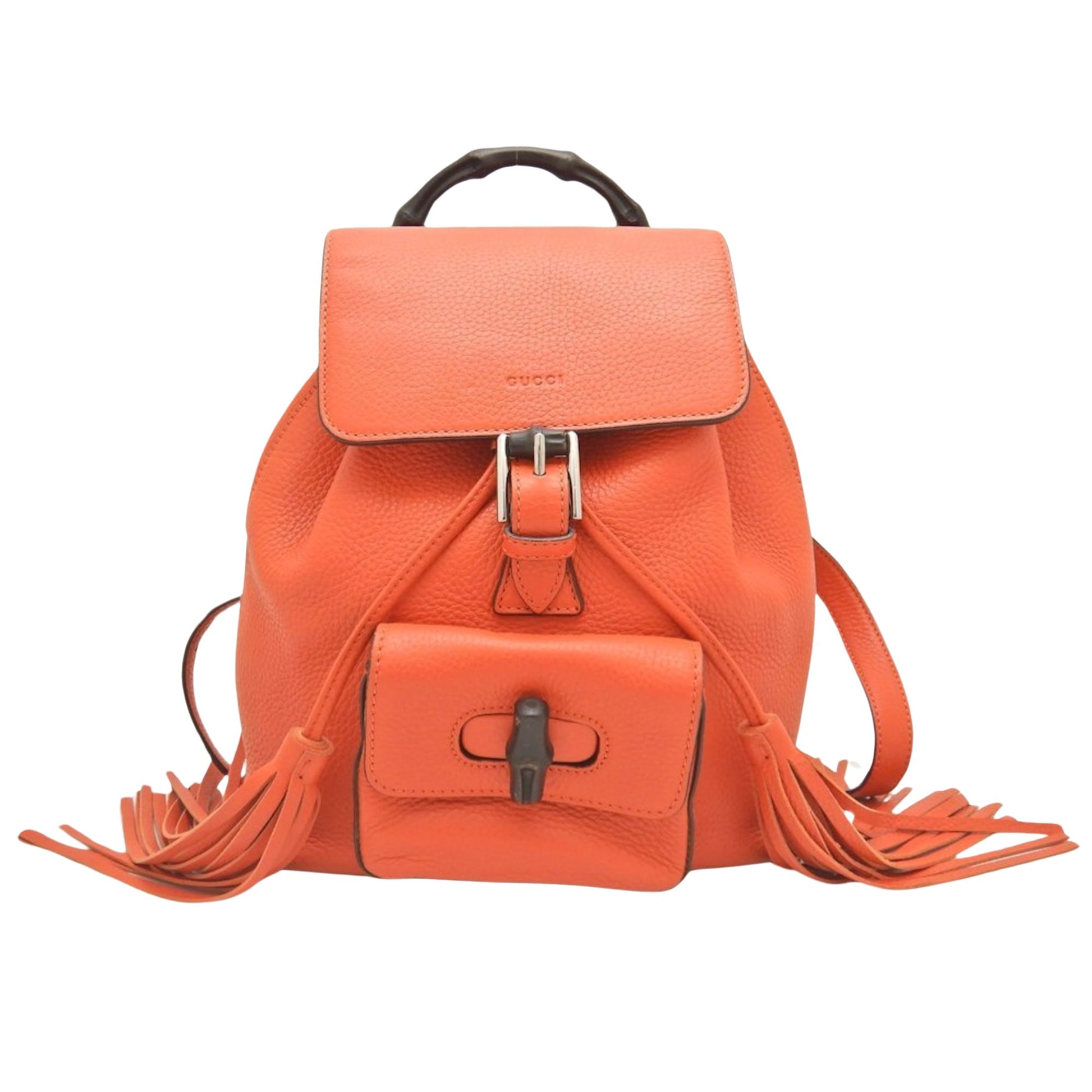 Gucci Bamboo Orange Leather Backpack Bag