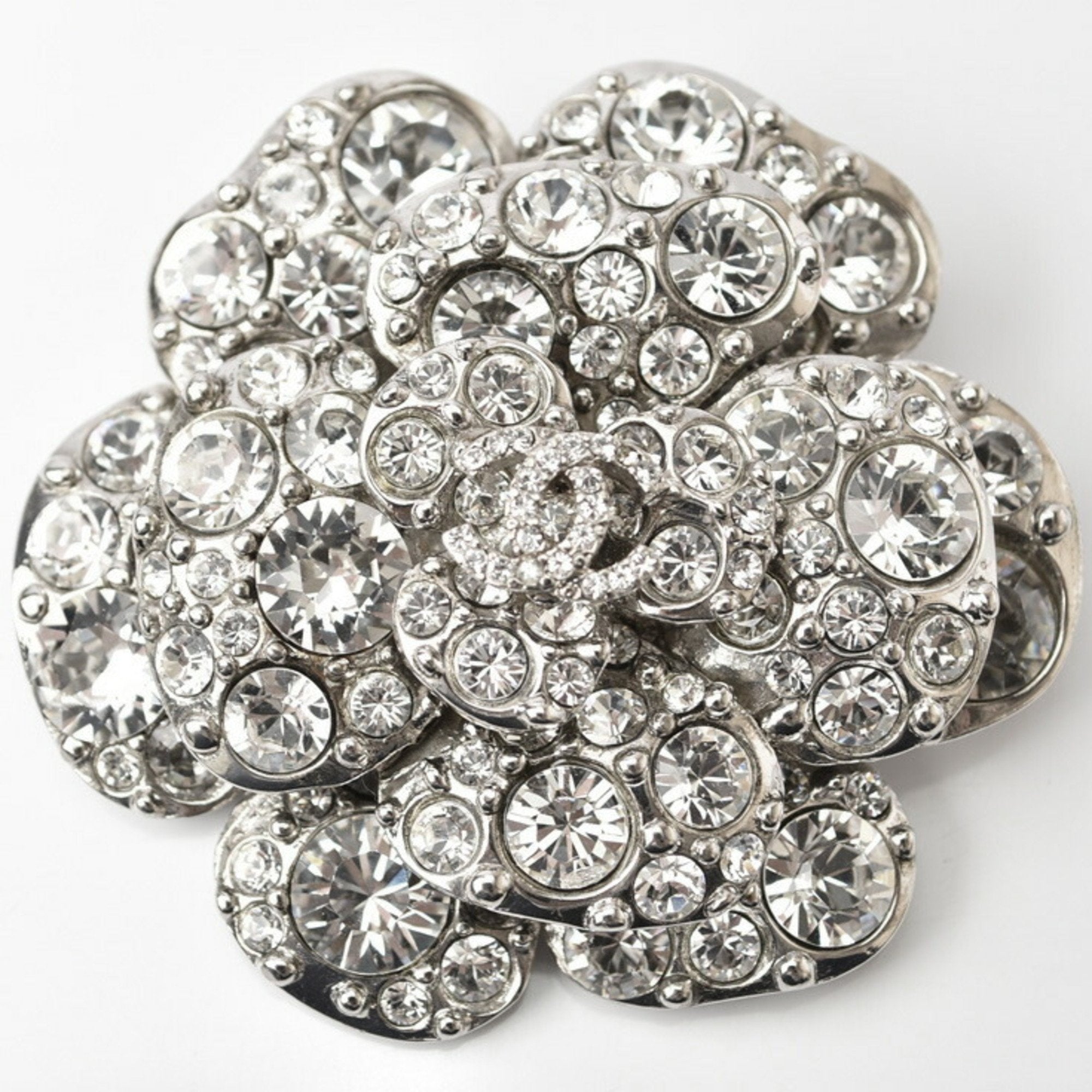 Chanel Camellia Silver Metal Brooch 