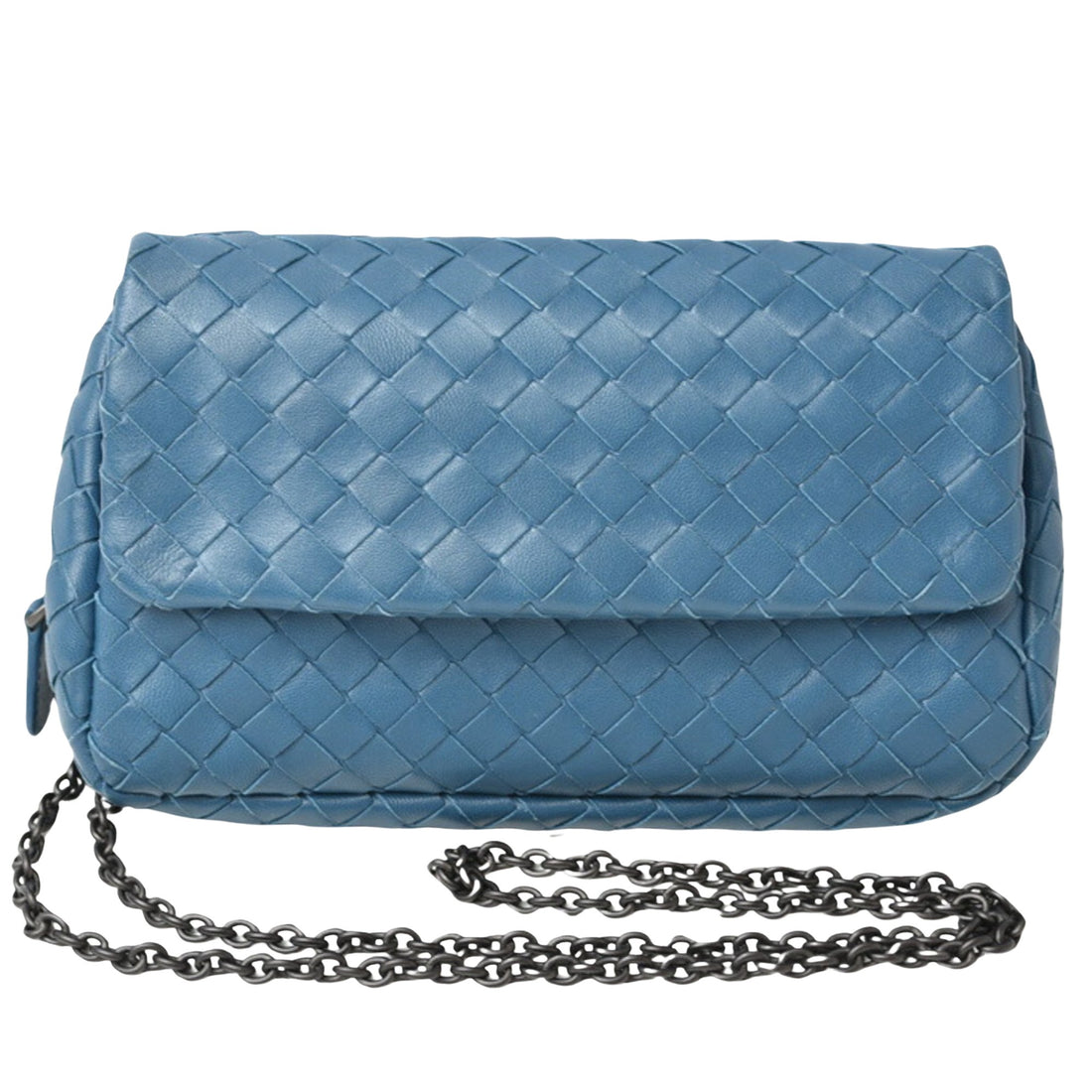 Bottega Veneta Intrecciato Blue Leather Clutch Bag