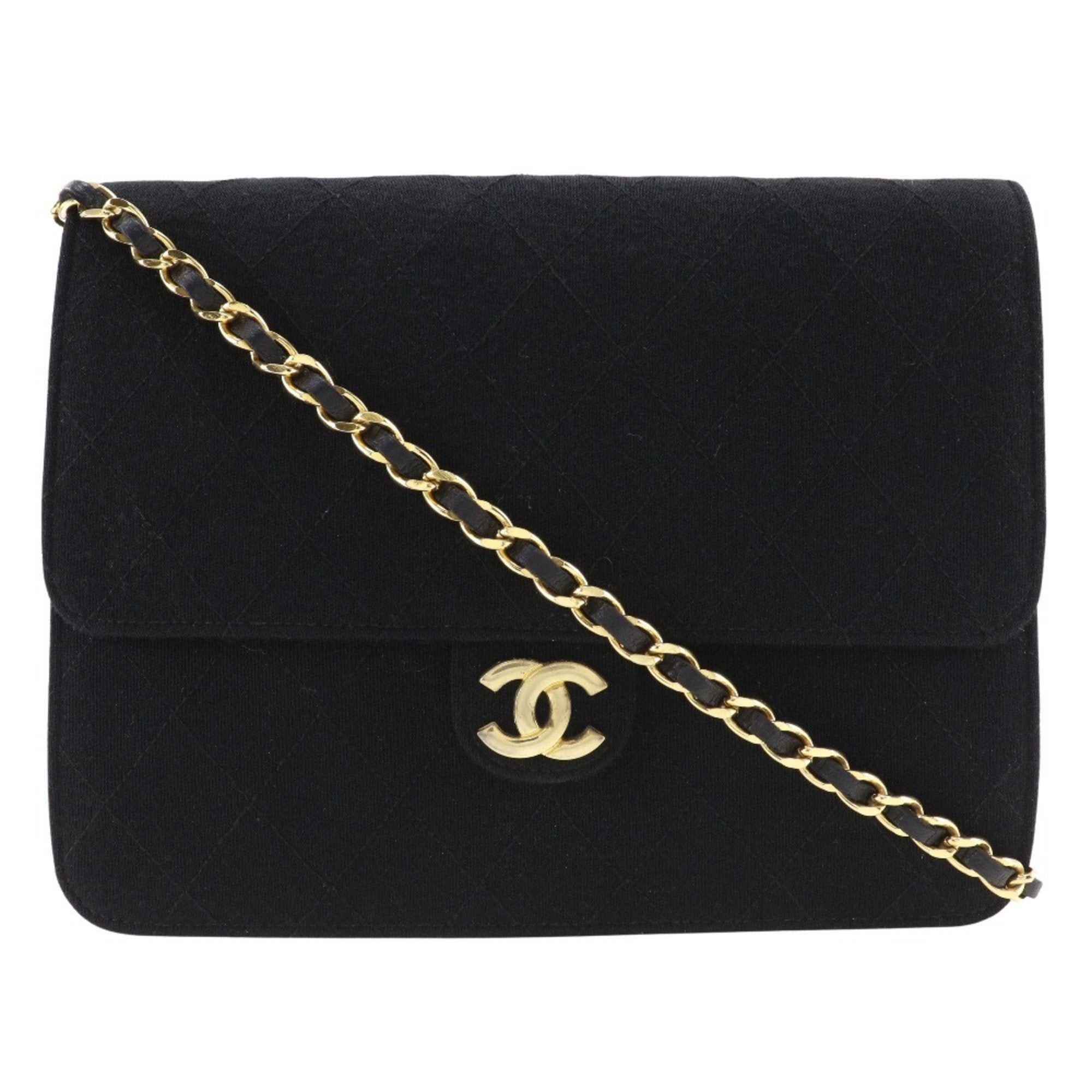 Chanel Wallet On Chain Black Cotton Shoulder Bag