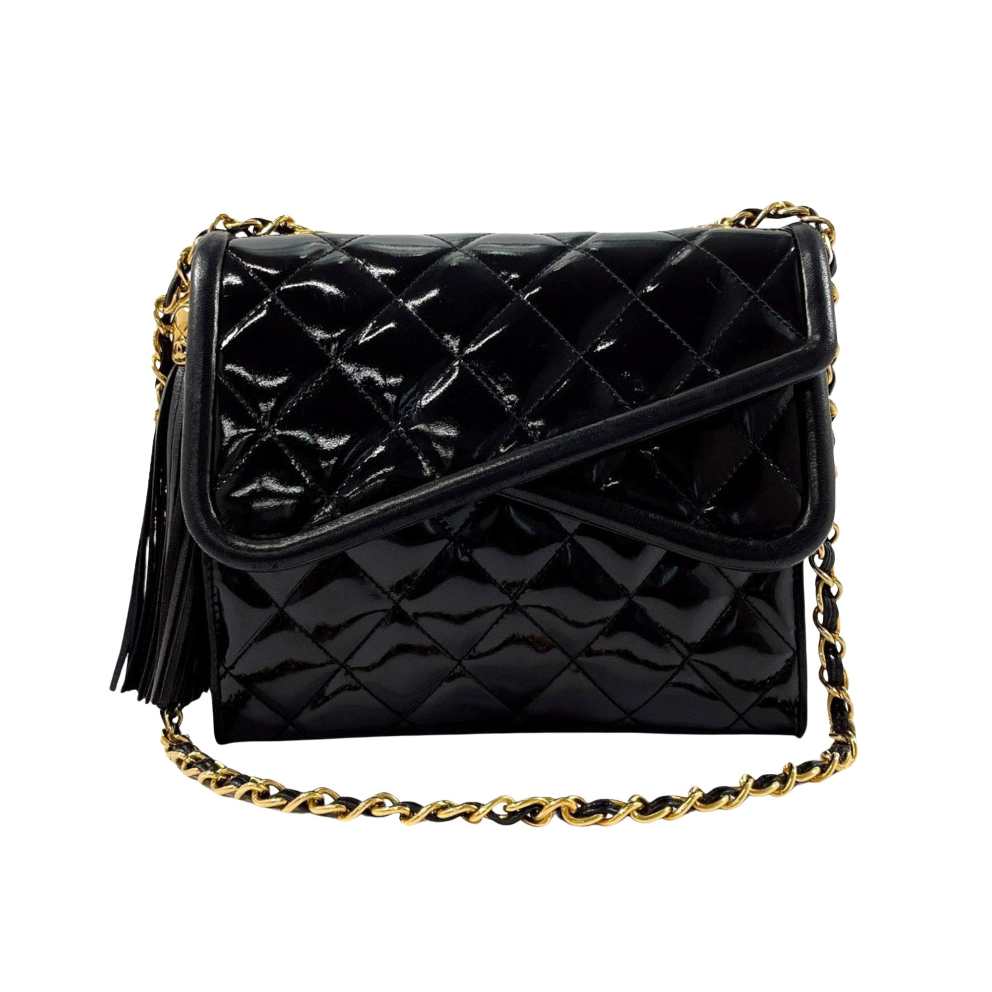 Chanel Fringe Black Patent Leather Shoulder Bag