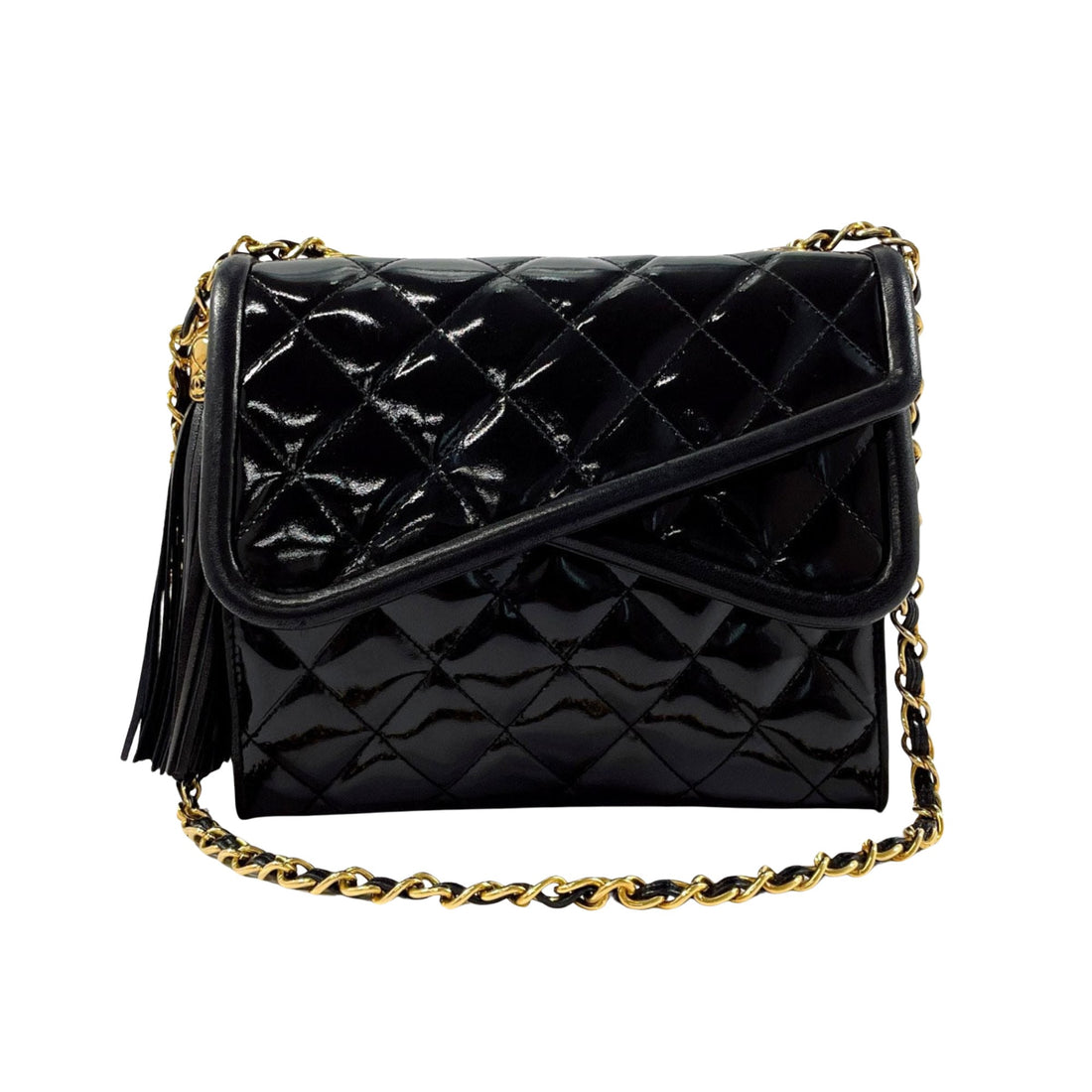 Chanel Fringe Black Patent Leather Shoulder Bag