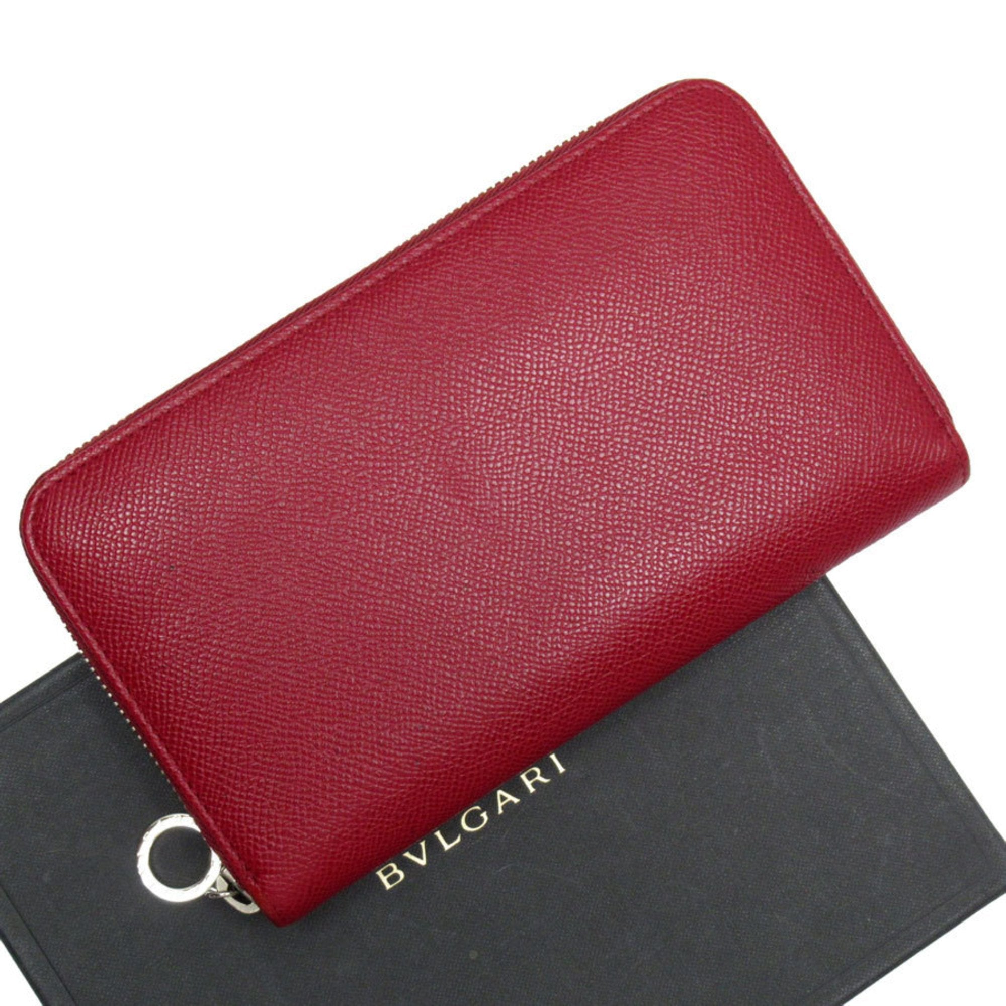 Bulgari Zip wallet Burgundy Leather Wallet 