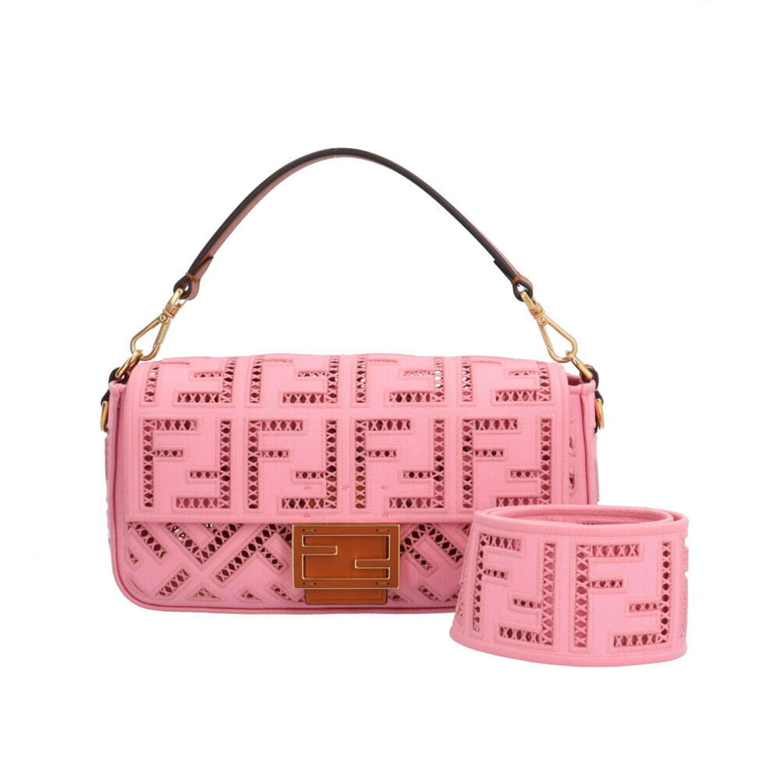 Fendi Baguette Pink Canvas Shoulder Bag