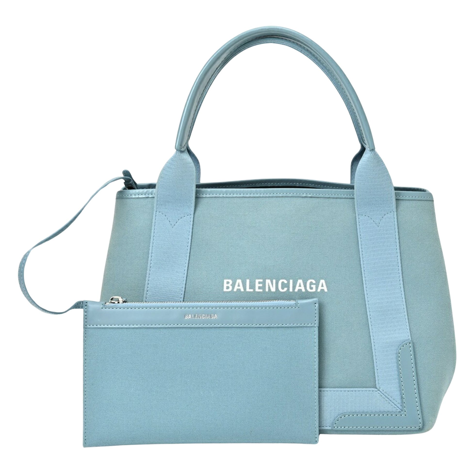 Balenciaga Navy Cabas Blue Canvas Tote Bag