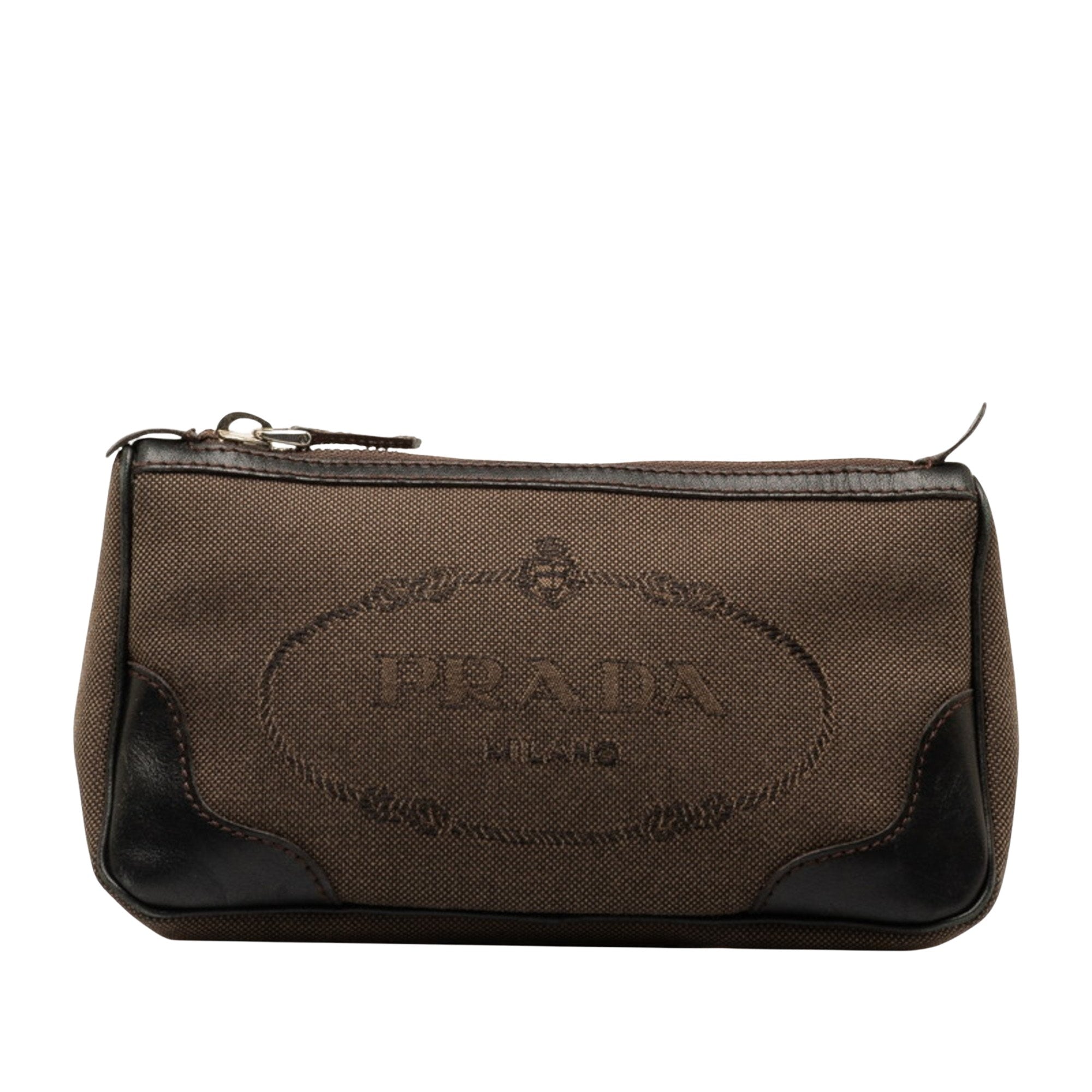 Prada Cosmetic pouch Brown Canvas Clutch Bag