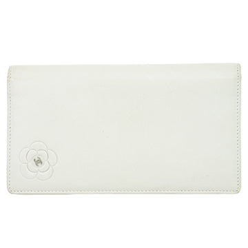 Chanel Camellia White Leather Wallet 