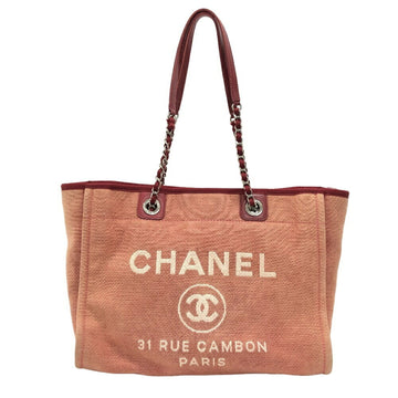 Chanel Deauville Red Canvas Tote Bag