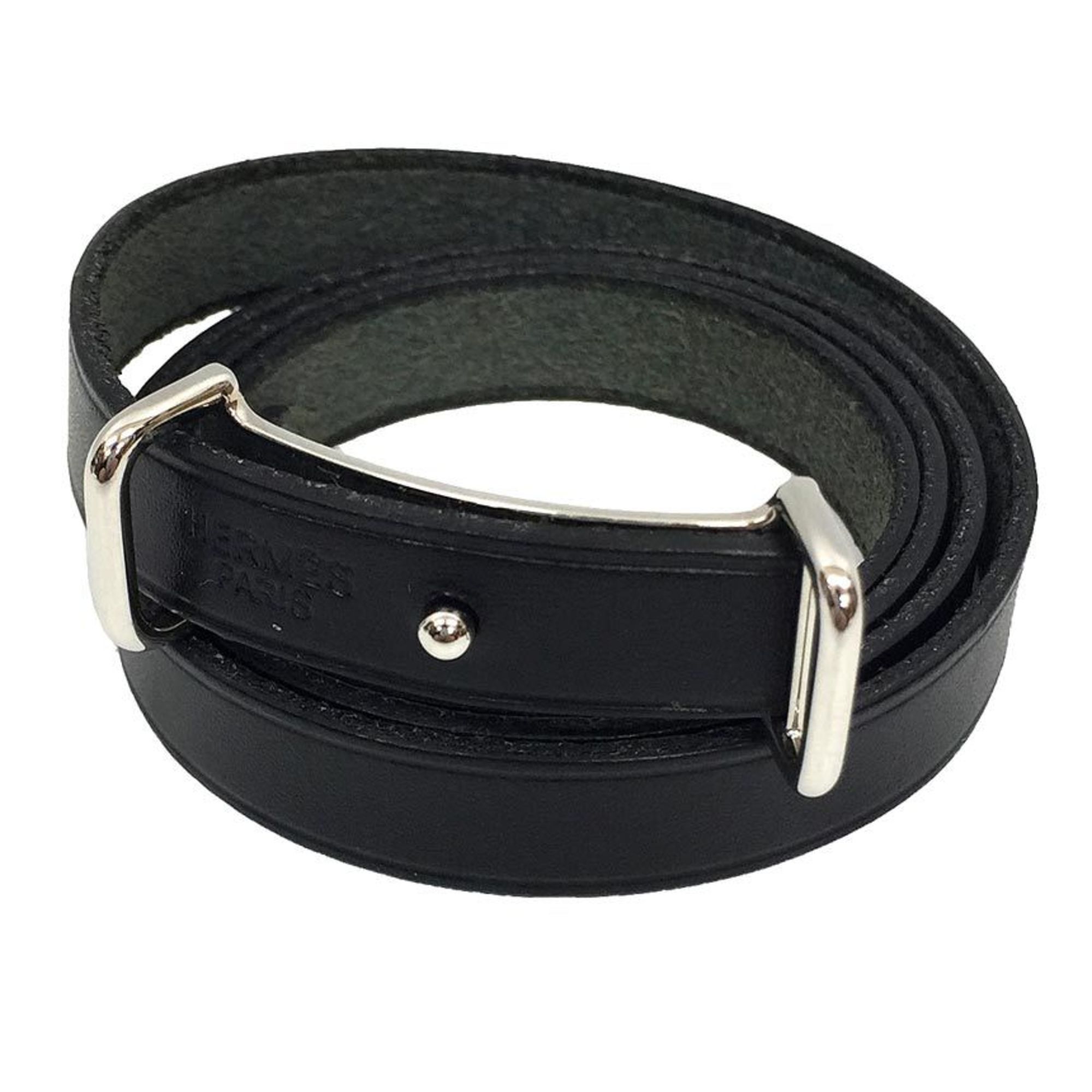 Hermès Drag Double Tour Black Leather Bracelet 