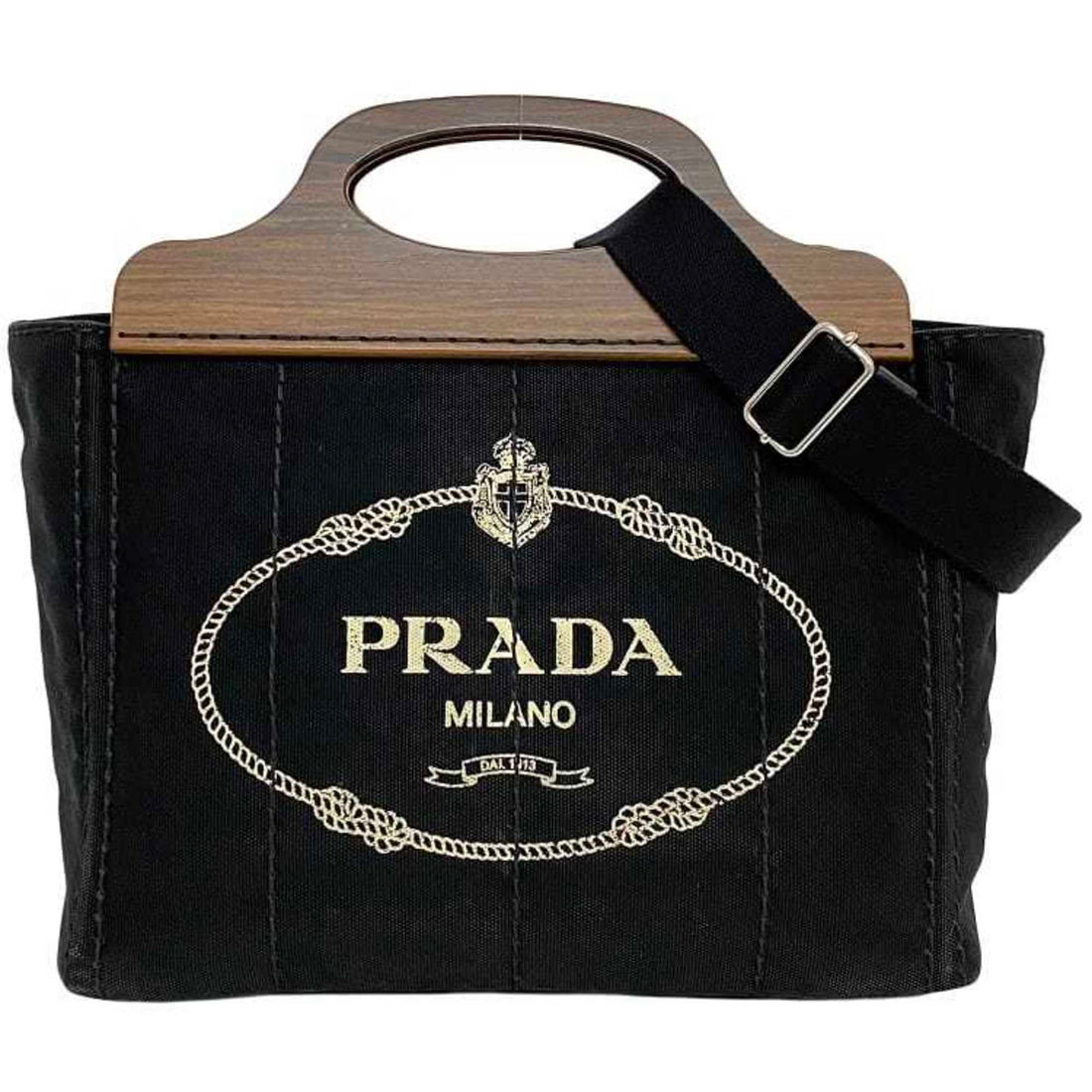 Prada Canapa Black Wood Handbag 