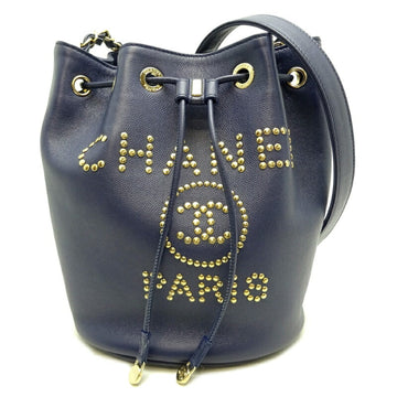 Chanel Deauville Navy Leather Shopper Bag