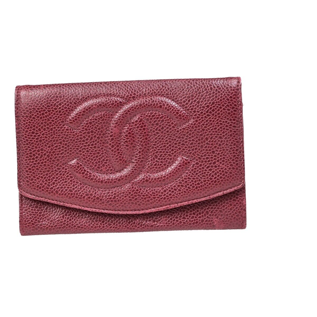 Chanel Logo CC Burgundy Leather Wallet 