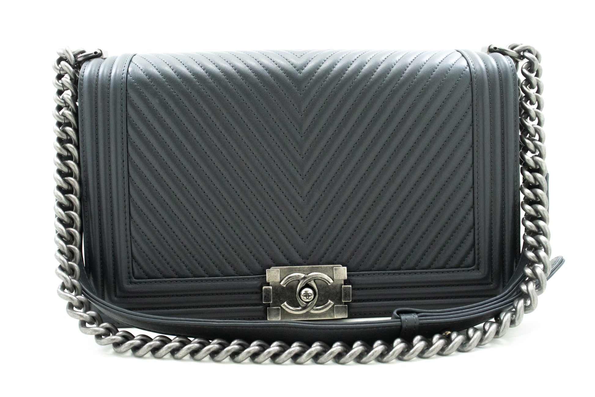 Chanel Boy Grey Leather Shoulder Bag