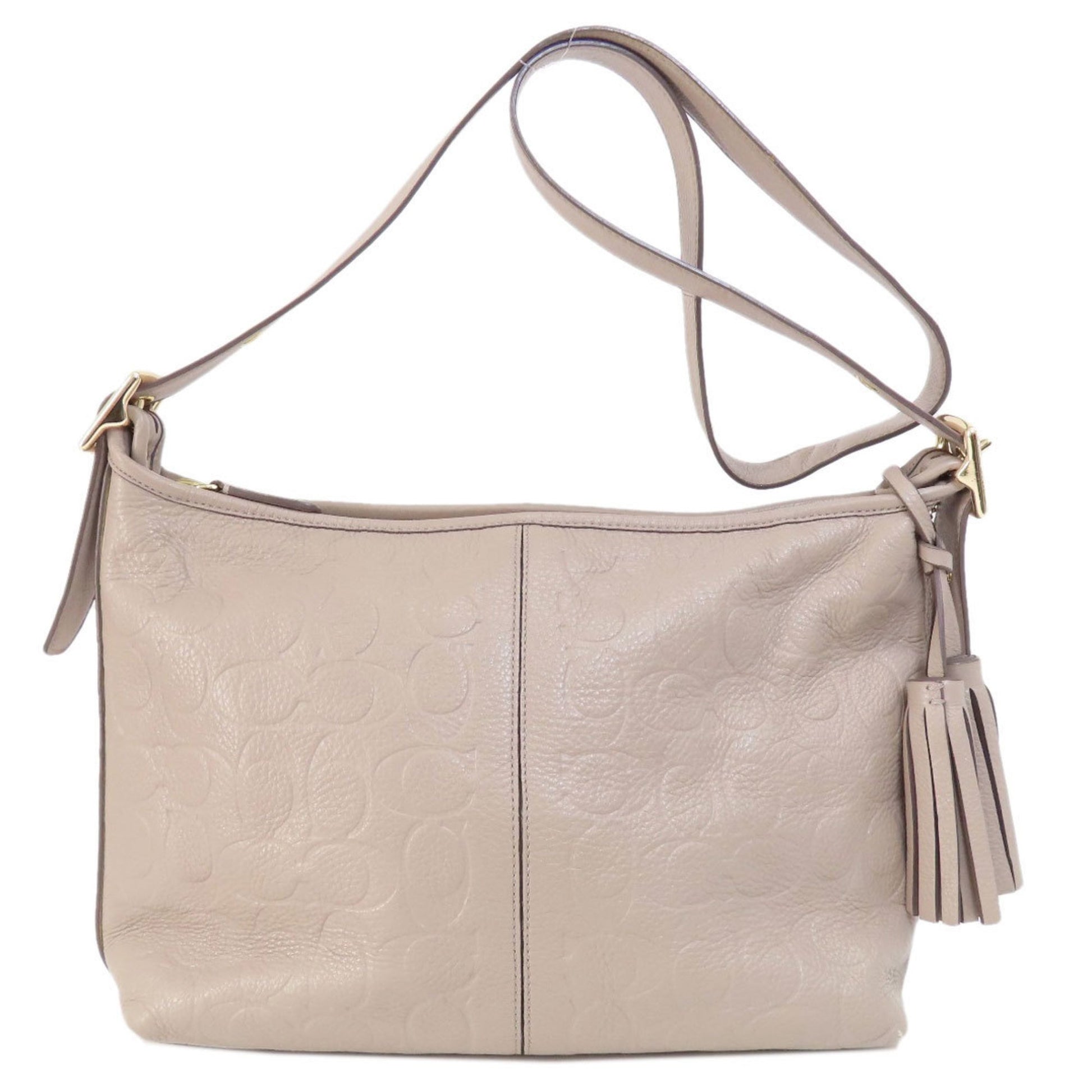 Coach Signature Beige Leather Shoulder Bag