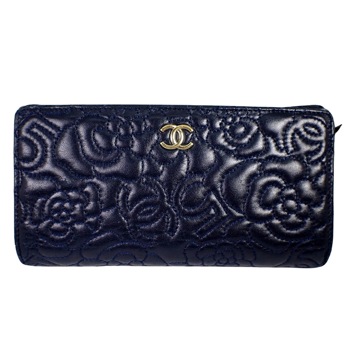 Chanel Camellia Navy Patent Leather Wallet 